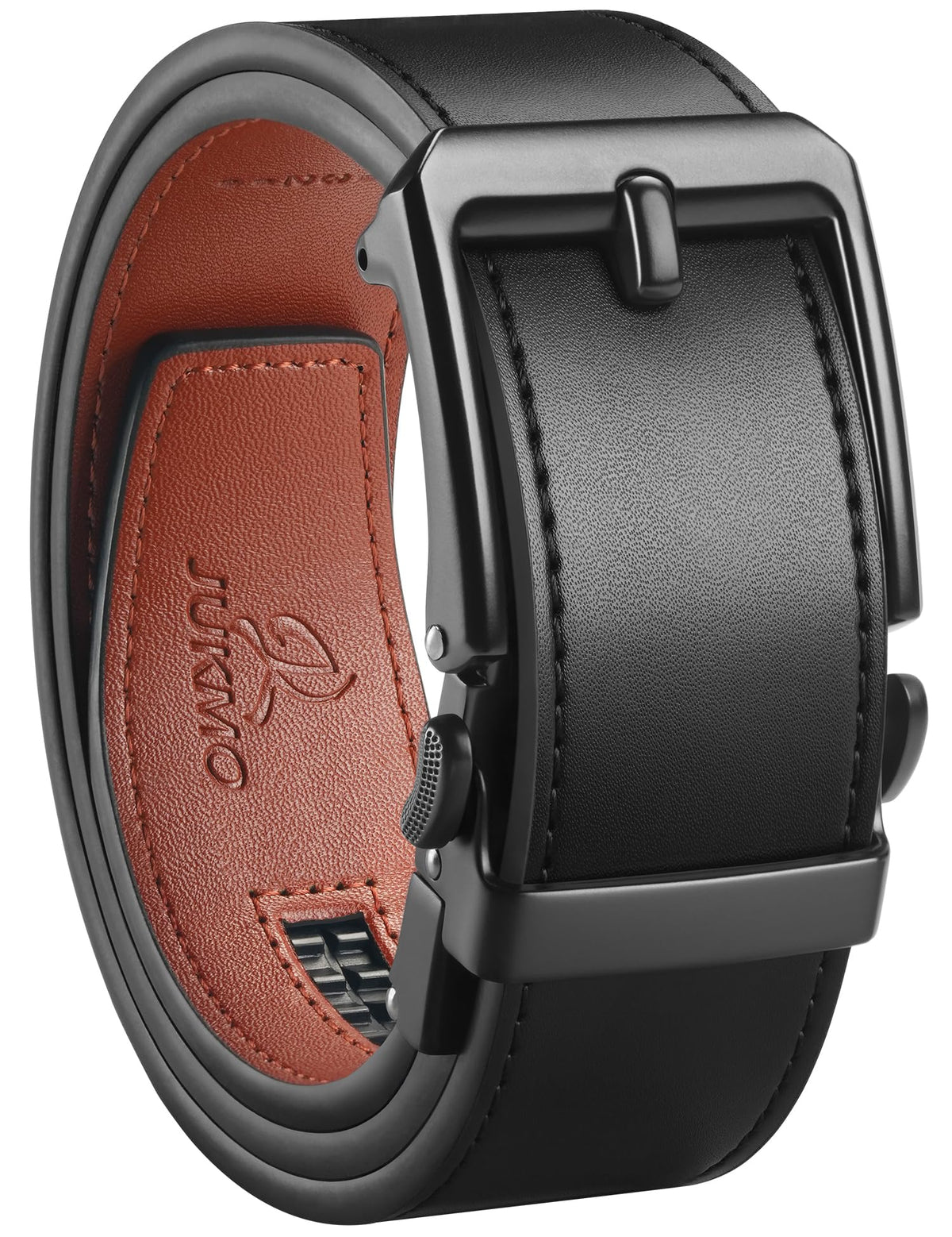JUKMO 1.5" (38mm) Leather Ratchet Belt for Men in Gift Box (Black, Medium)
