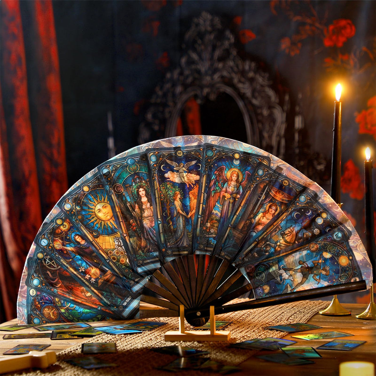 Bucherry Witchy Gifts Tarot Card Hand Fan Bamboo Tarot Rave Folding Fan Astrology Fortune Teller Decor for Women Cosplay Outfits Accessories EDM Music Gala Mystic Witchcraft Supplies