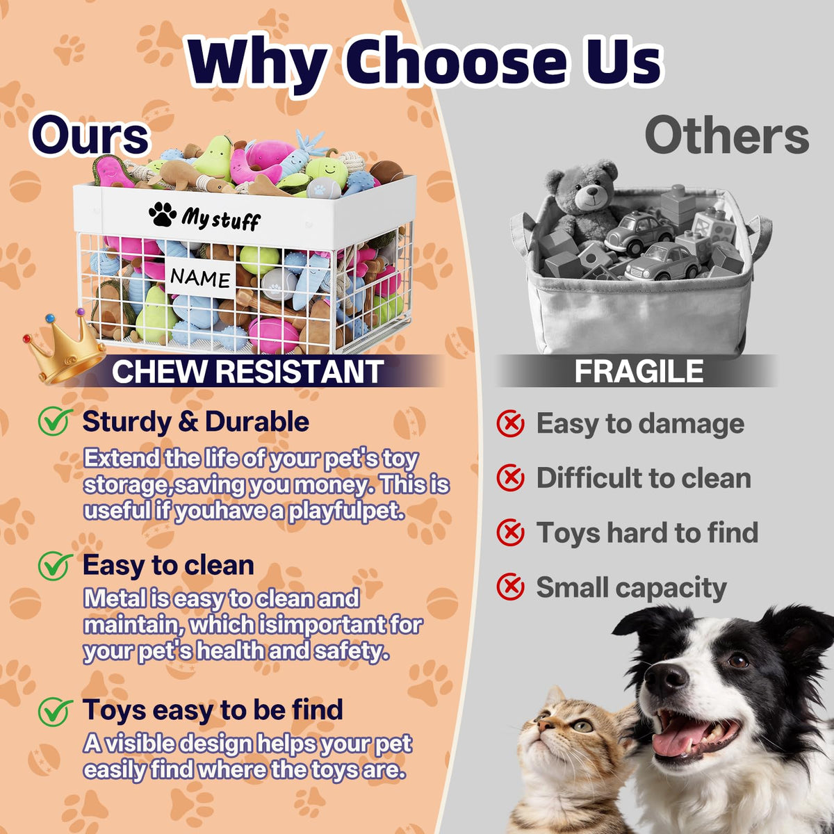 Kaiferty Indestructible X-Large Dog Toy basket, Chew-Proof Medium Toy Bin, Pet Toy Bin Dog Metal Basket for Toys, Puppy Toy Storage Organizer Blankets, Toy Box for Living Room Area (White)