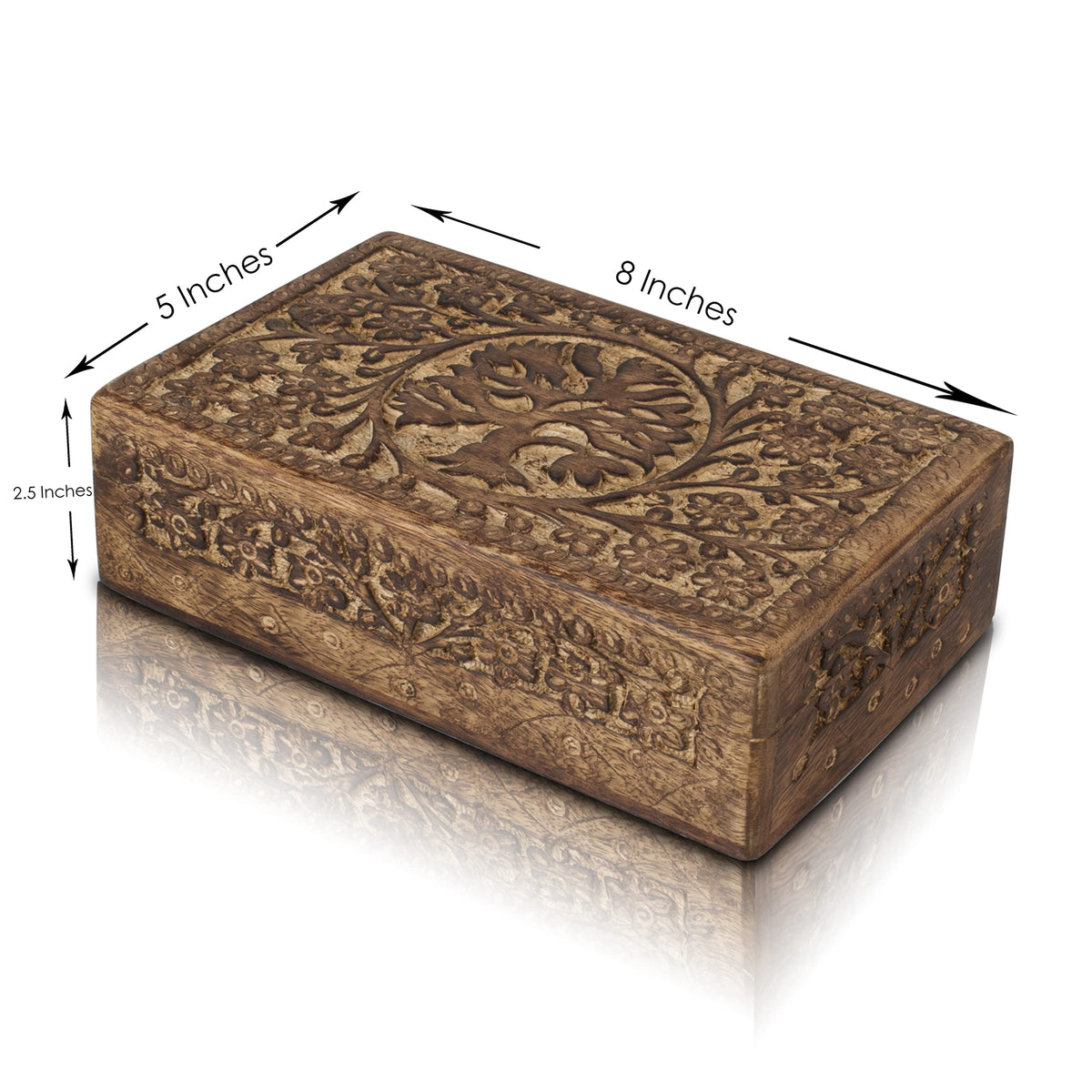 Great Birthday Gift Handmade Decorative Wooden Jewelry Box With Tree Of Life Carving Jewelry Organizer Keepsake Box Treasure Chest Trinket Holder Watch Box Storage Box Housewarming Gifts (Natural)