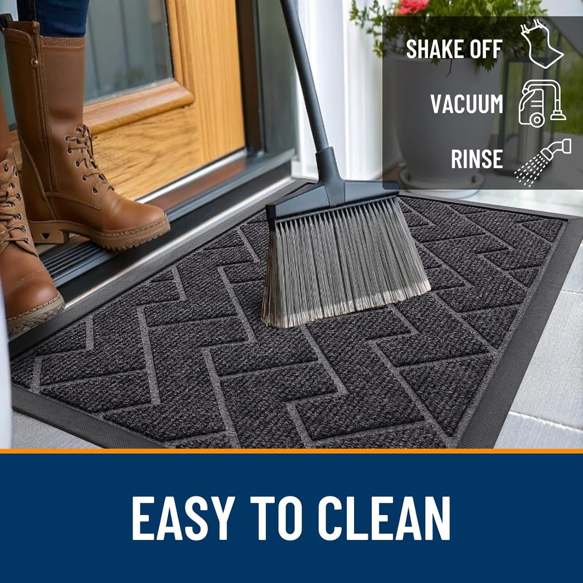 OLANLY Indoor Outdoor Front Door Mat - Waterproof All-Season Herringbone Design, Easy Clean | Grey 71x23
