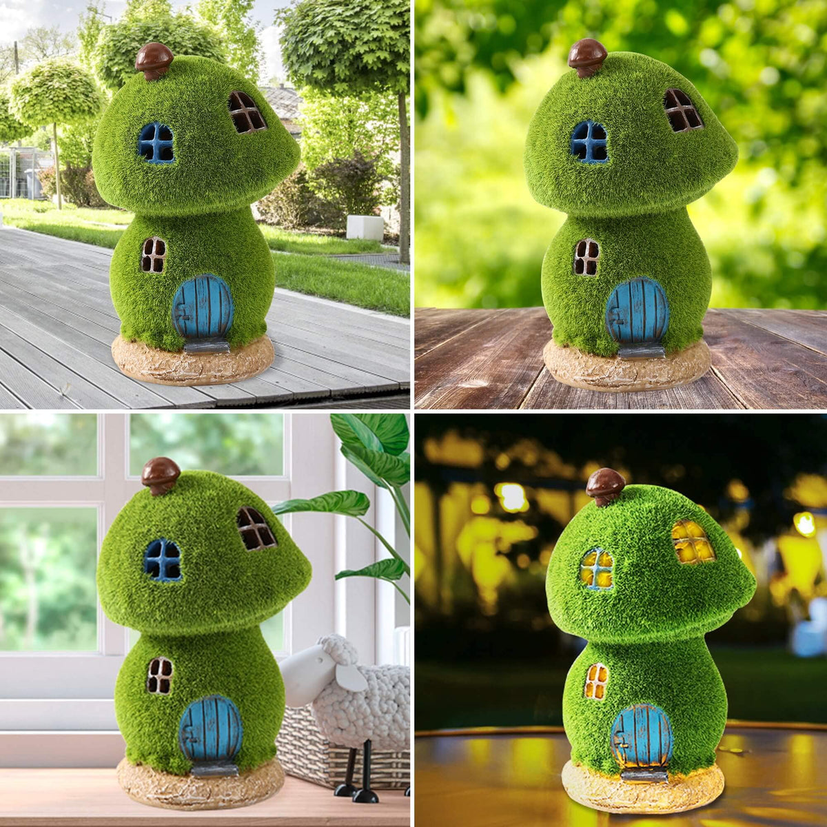 Darkdec Mushroom Fairy House Decor - Figurine Lights Outdoor Solar Fairy Garden House for Patio Lawn Yard Ornaments, Housewarming Gift 7.4 inch