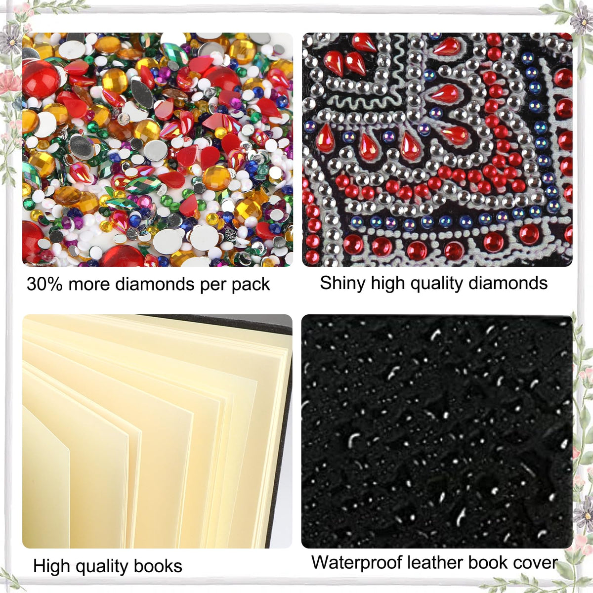 JISHSHAY Diamond Painting Notebook Journal Diamond Art Note Book Gem Art Sketchbook Gem Painting Diary Mosaic Kits for Adults Blank Notebook with Special Shaped 14.5×21cm/5.7×8.26in Butterfly Flower