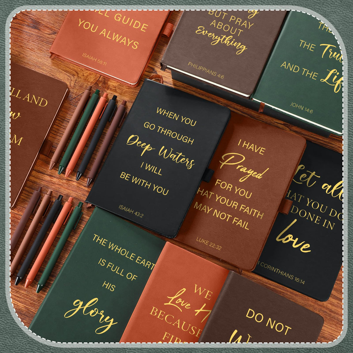 Thenshop 20 Pcs Christian Gifts Bulk 10 Black Brown Leather Christian Journals for Men Women Bible Leather Notebooks with 10 Black Brown Pen Inspirational A5 Prayer Journal for Men Women Church Gift