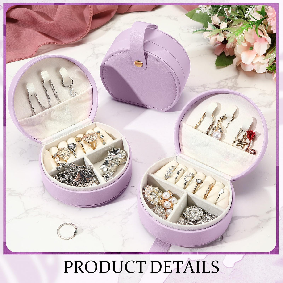 Weysat 12 Pack Travel Jewelry Case Bulk Mini Leather Bridesmaid Jewelry Gift Box Small Earring Storage Organizer (Purple)