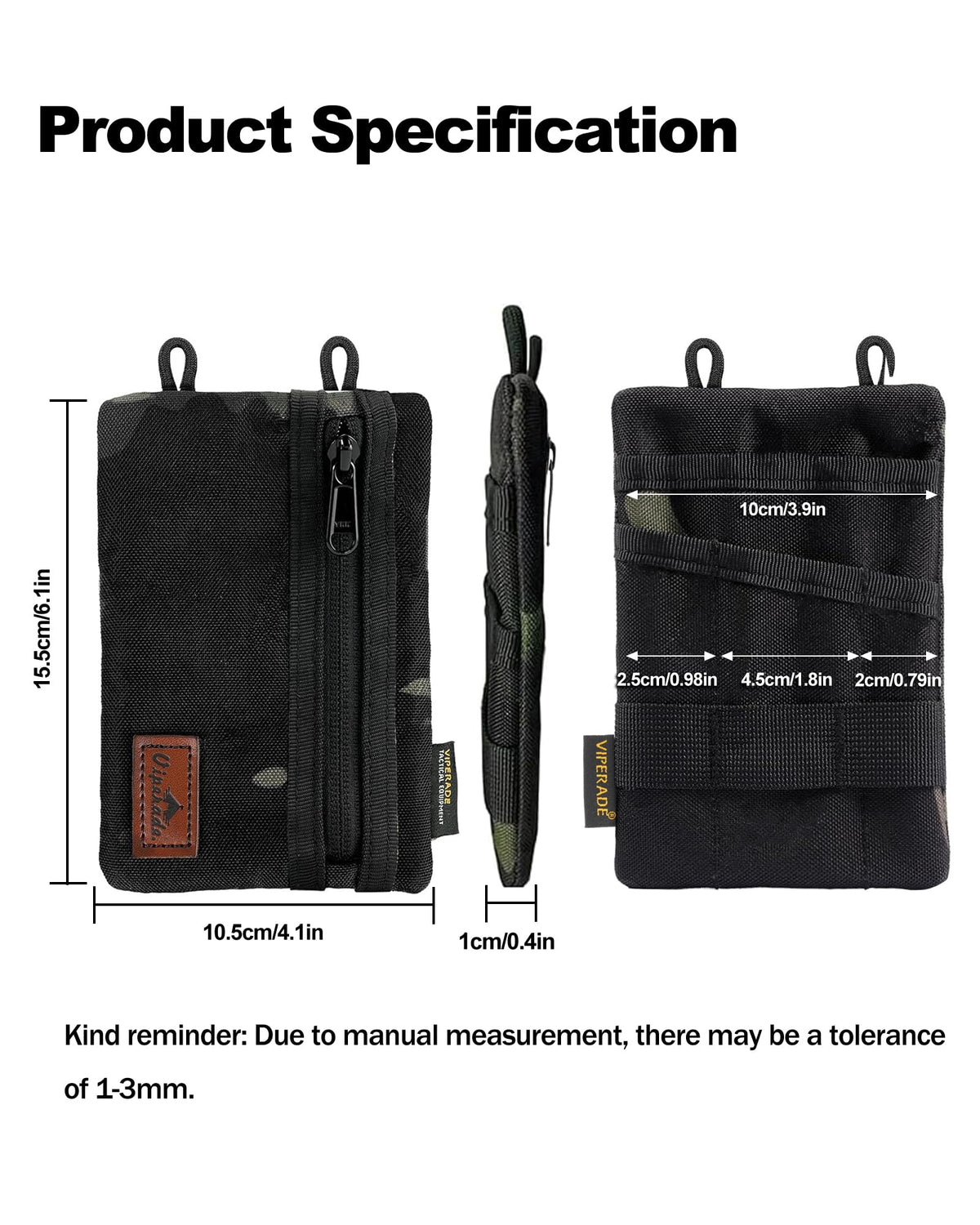 VIPERADE VE1 EDC Tool Pocket Organizer, Small EDC Pouch with 5 Pockets, Small Multitool Organizer Pouch Nylon Tool Sheath for Flashlight Multitools Pen Notebook