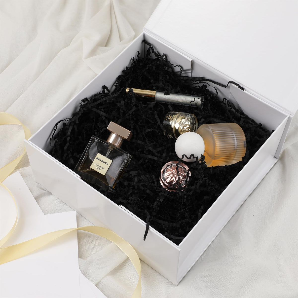 MUMUPACK 6 Pack White Gift Boxes With Lids,9x9x4 Inch Bridesmaid Proposal Box And Printable Stickers,Proposal Boxes With Ribbon For Wedding, Packaging, Present, Birthday