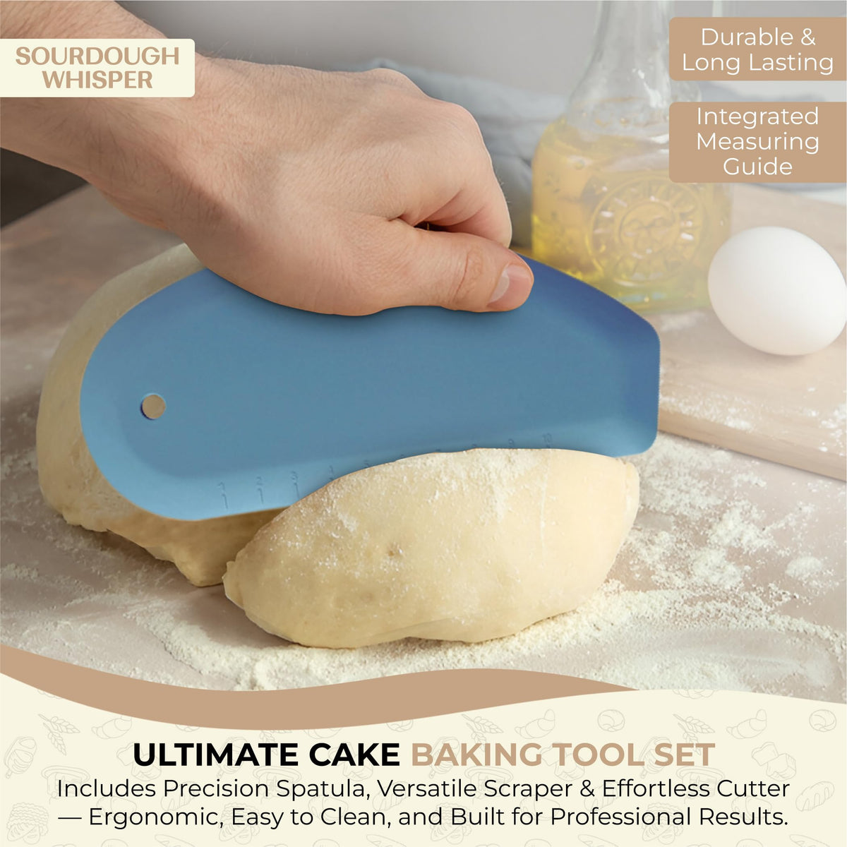 Sourdough Essential Baking Tools Set — Premium Organic Cotton Proofing Tea Towel, Seamless Danish Dough Whisk, Blue Silicone Scraper & Wood Brush (Complete Sourdough Baking & Proofing Kit)
