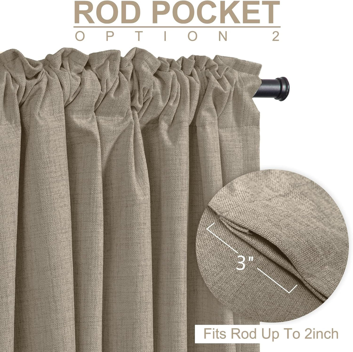 Regine Switzerland Blackout Curtains - 100% Blackout Linen Drapes, Thermal Insulated, 50" W x 102" L, 2 Panels Set