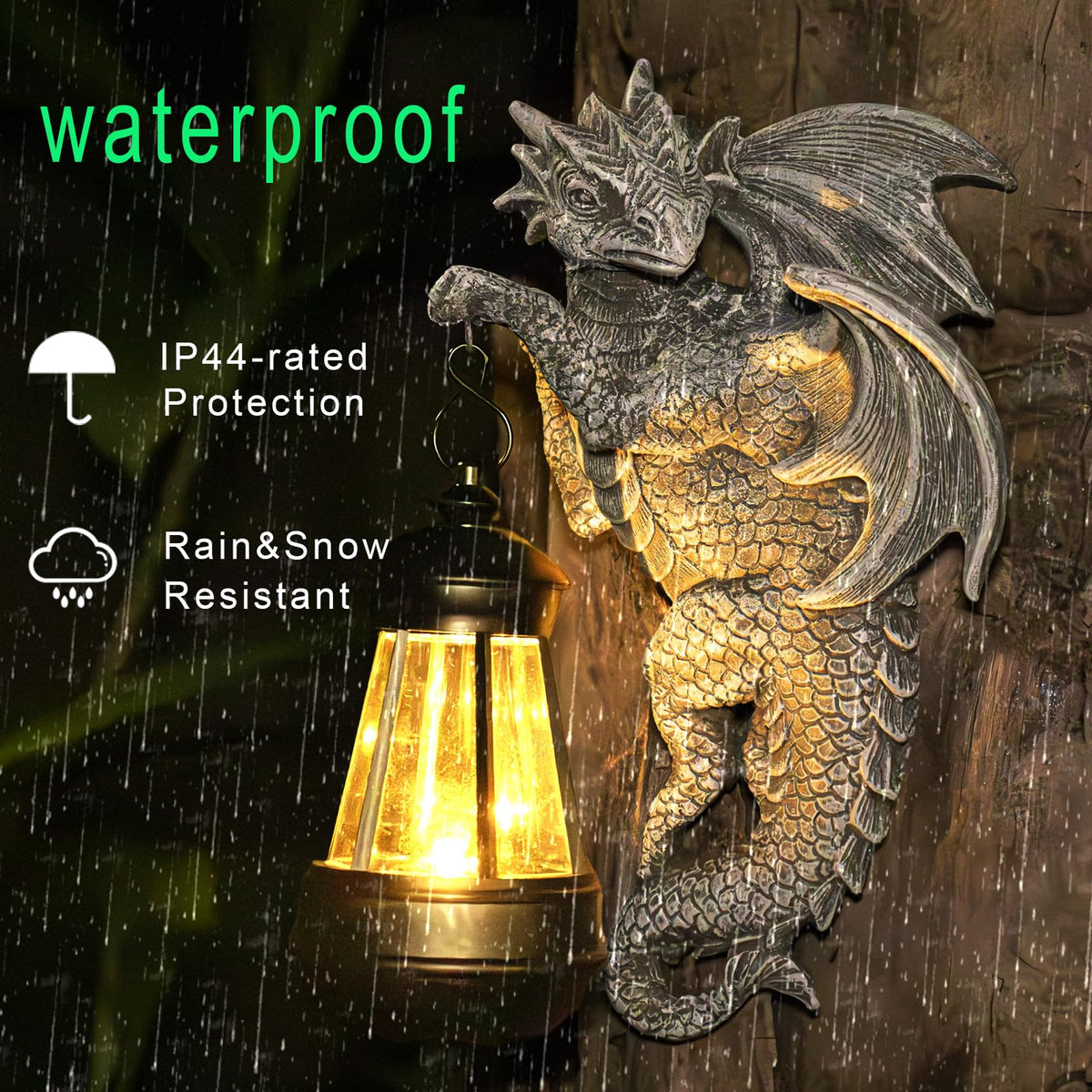 Zqobyr Solar Dragon Statue Outdoor Garden Decor - Medieval Fantasy Yard Art, Whimsical Lawn Ornaments, Unique Decorations Outdoor & Gifts, Weather-Resistant Animal Figurine Gift with Handmade Look