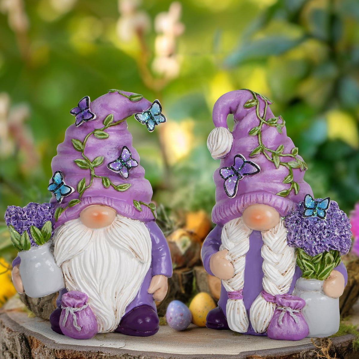 Hodao 2PCS Lavender Dream Gnome Set - Purple Fragrance Wonderland Journey Spring Swedish Tomte Elf Dwarf Figurines Summer Gnome Indoor Home Decor Gift (Lavender)