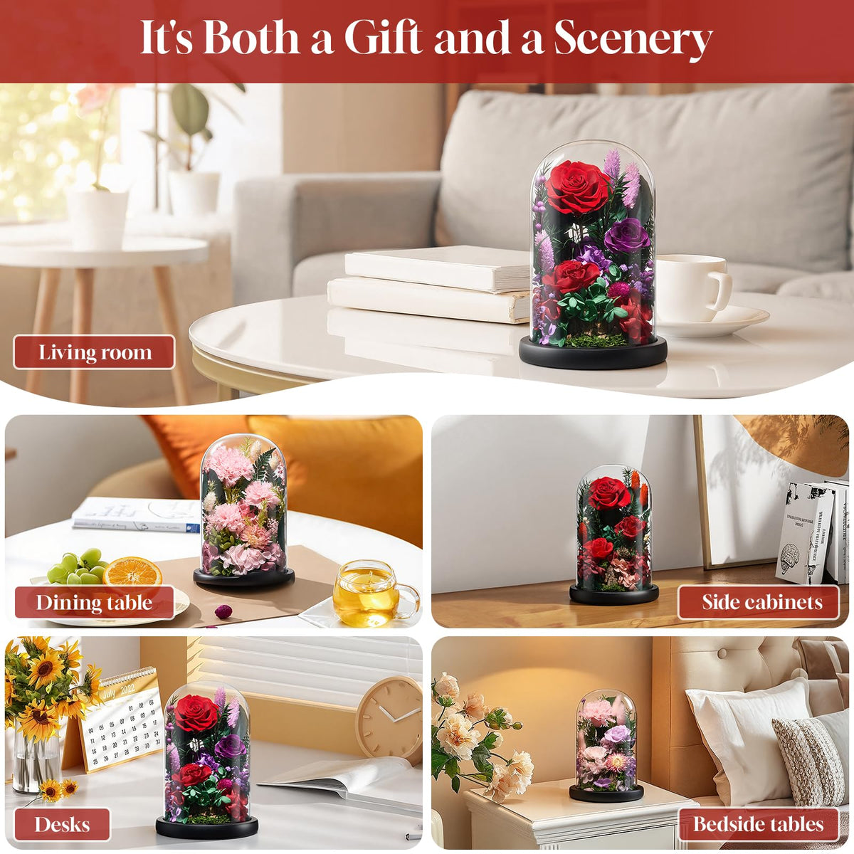 CuteWelt Preserved Roses,Forever Fresh Flowers 7.48in,Gift for Women,Mom,Grandma,Wife,Girlfriend,Sister,and Daughter Perfect for Birthday,Mother’s Day,Valentine’s Day (True Romance1)