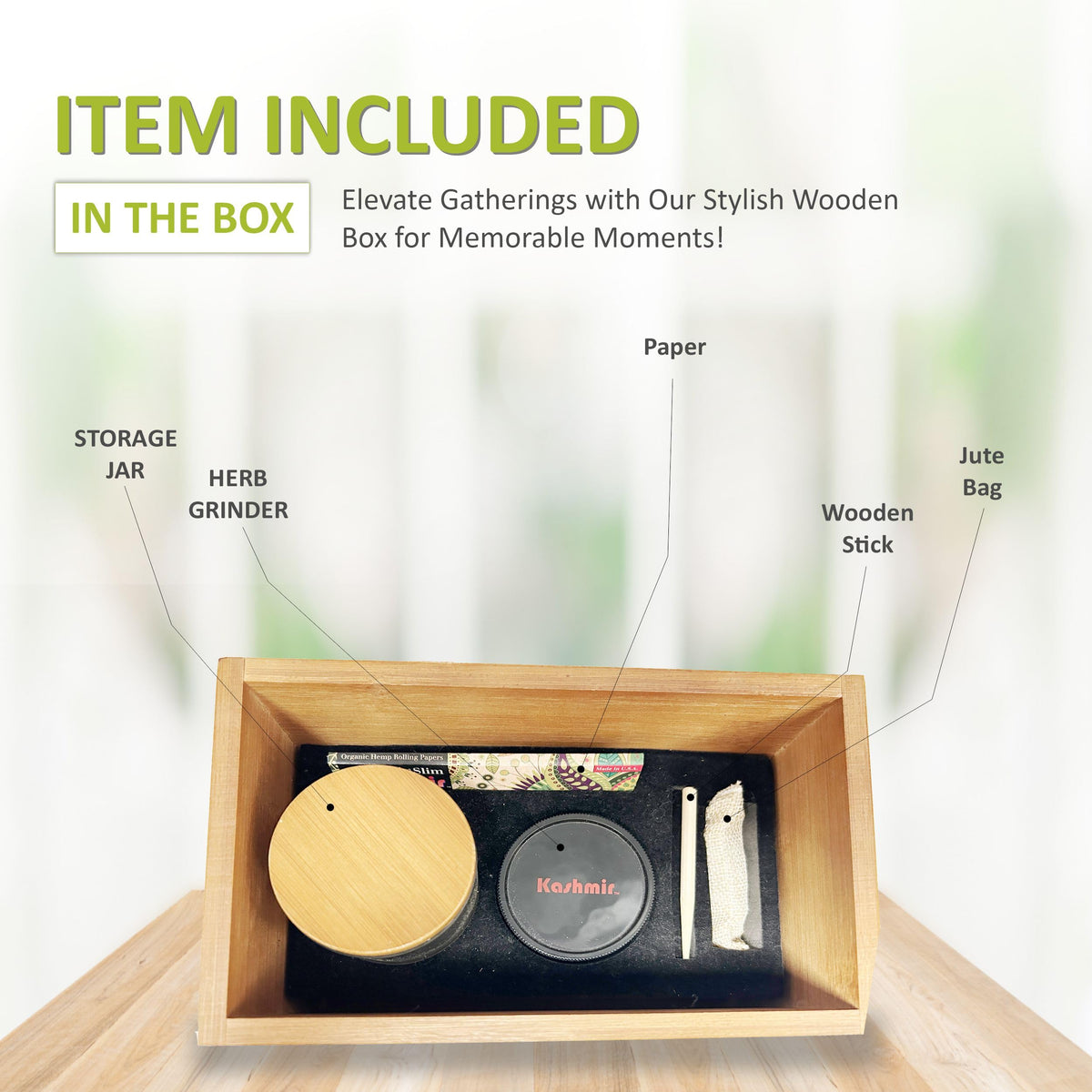 Kashmir Wooden Storage Kit – Bamboo Lockable Stash Box with Glass Jar & Rolling Tray, Smell-Proof Organizer for Home or Travel, Decorative Keepsake Gift with Combination Lock