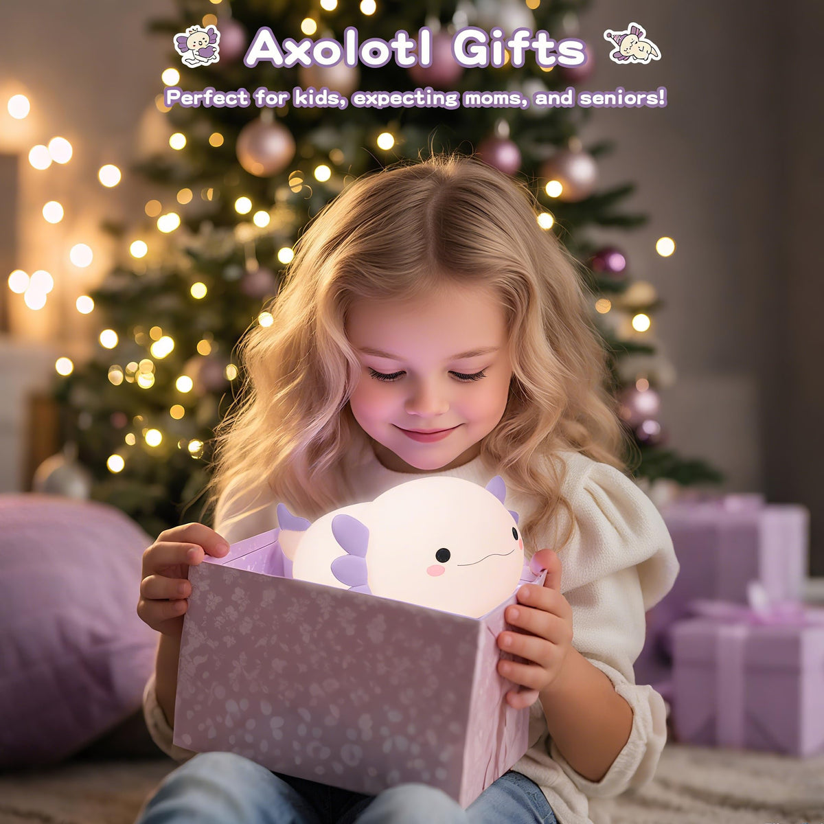 Axolotl Night Light for Kids,Cute Purple Axolotl Lamp ,LED Squishy Nursery Nightlight, Soft Silicone Novelty Animal Bedside Touch Lamp, Room Decor,Axolotl Gifts for Mom Girls Baby, Mother's Day Gift