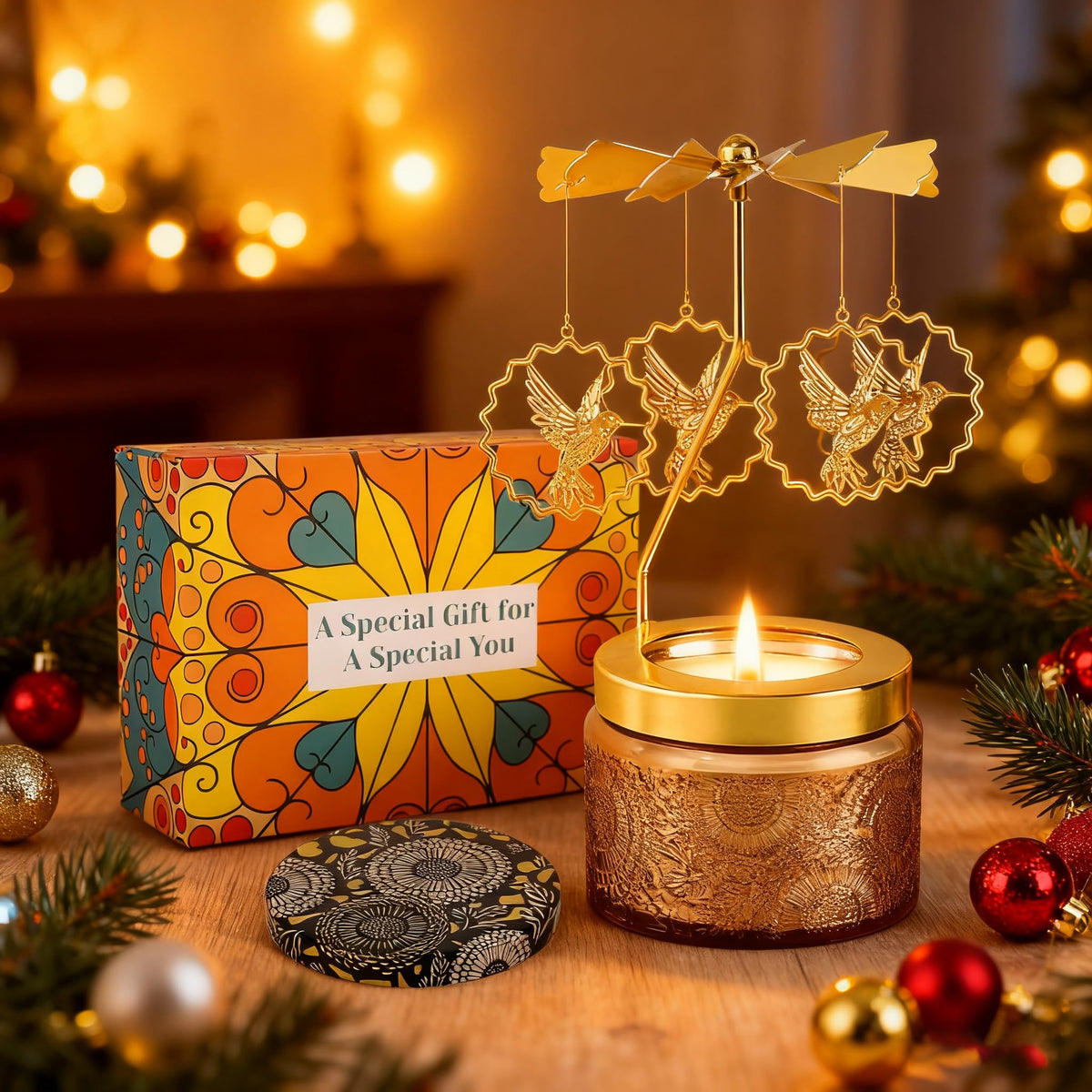 Candle Gifts for Women, Mom, Wife, Girlfriend, Sister, Her, Female Friends, Gifts for Women Birthday Unique, Mothers Day Gift, Anniversary Rotating Candles Gift for Woman (Hummingbird)