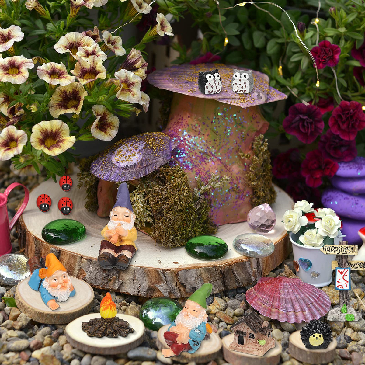 Jetec Gnomes Fairy Resin Statues Miniature Garden Accessories Mini Dwarf Figurine Fairy Miniature Ornament DIY Kit Micro Landscape Ornaments for Outdoor Indoor Patio Yard Lawn Garden ﻿(Fire Gnomes)