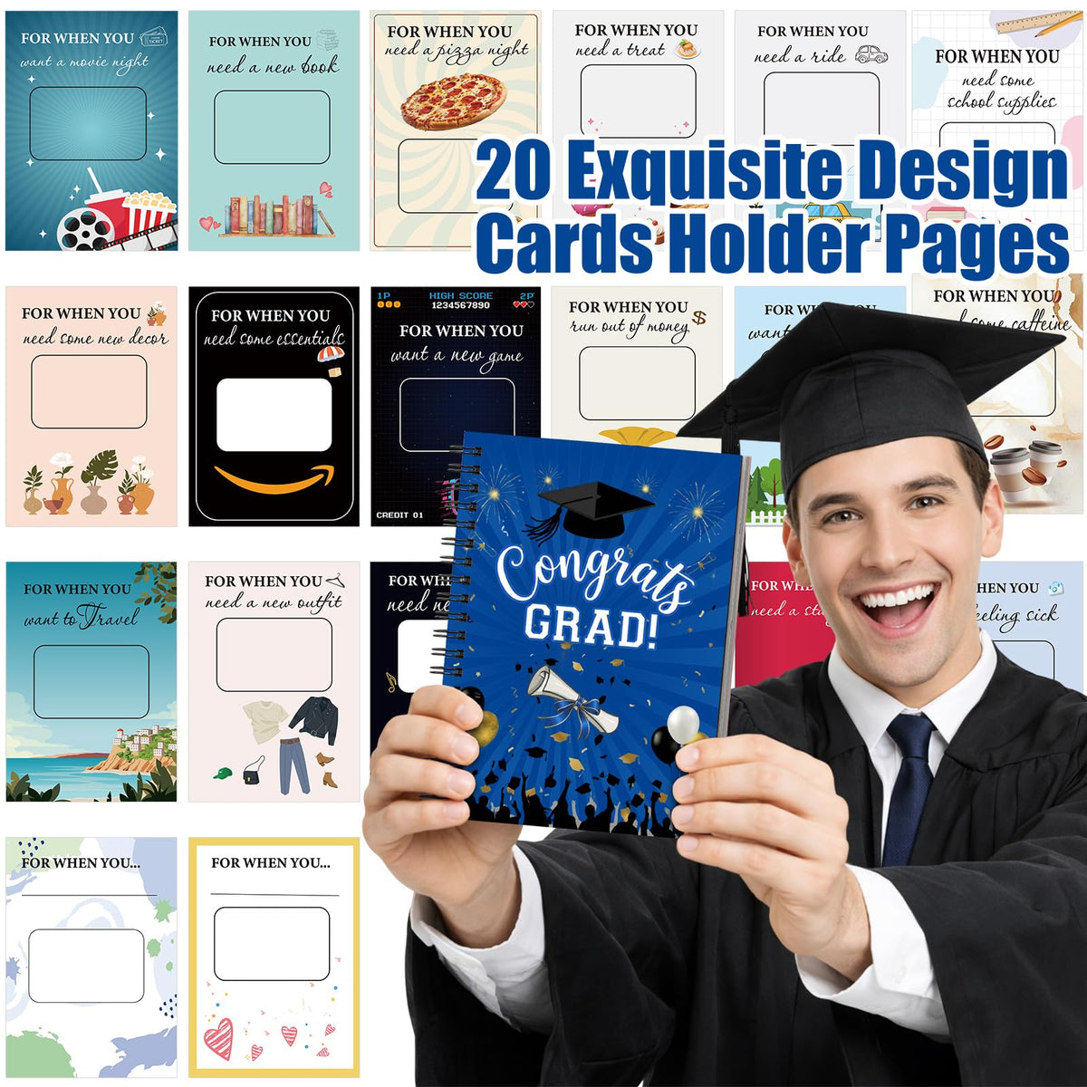 Zhanmai College Gift Card Book 7 x 5 Inch Graduation Gift Card Book 2026 College Survival Booklet Organizer Leaving Home High University School Birthday Care Package Cash Holder(Congrats Grad)