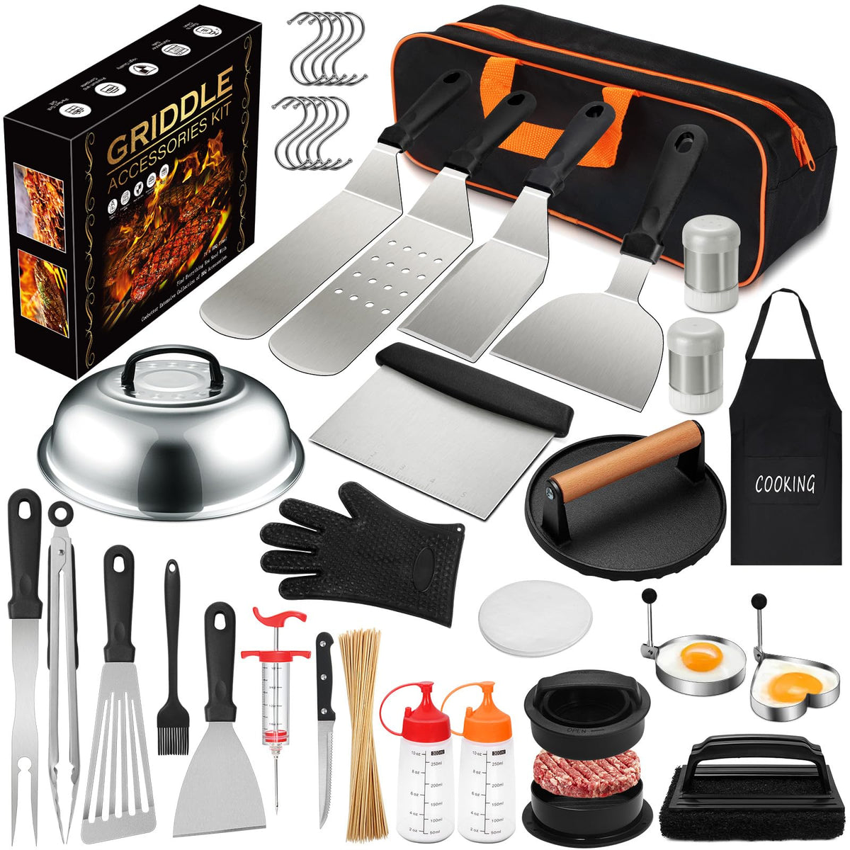 237pcs Griddle Accessories Kit for Blackstone, Perfect Flat Top Grilling Accessories, Grill Spatula Set with Enlarged Spatulas, Basting Cover, Burger Press Patty Maker, Scraper for Outdoor Barbecue