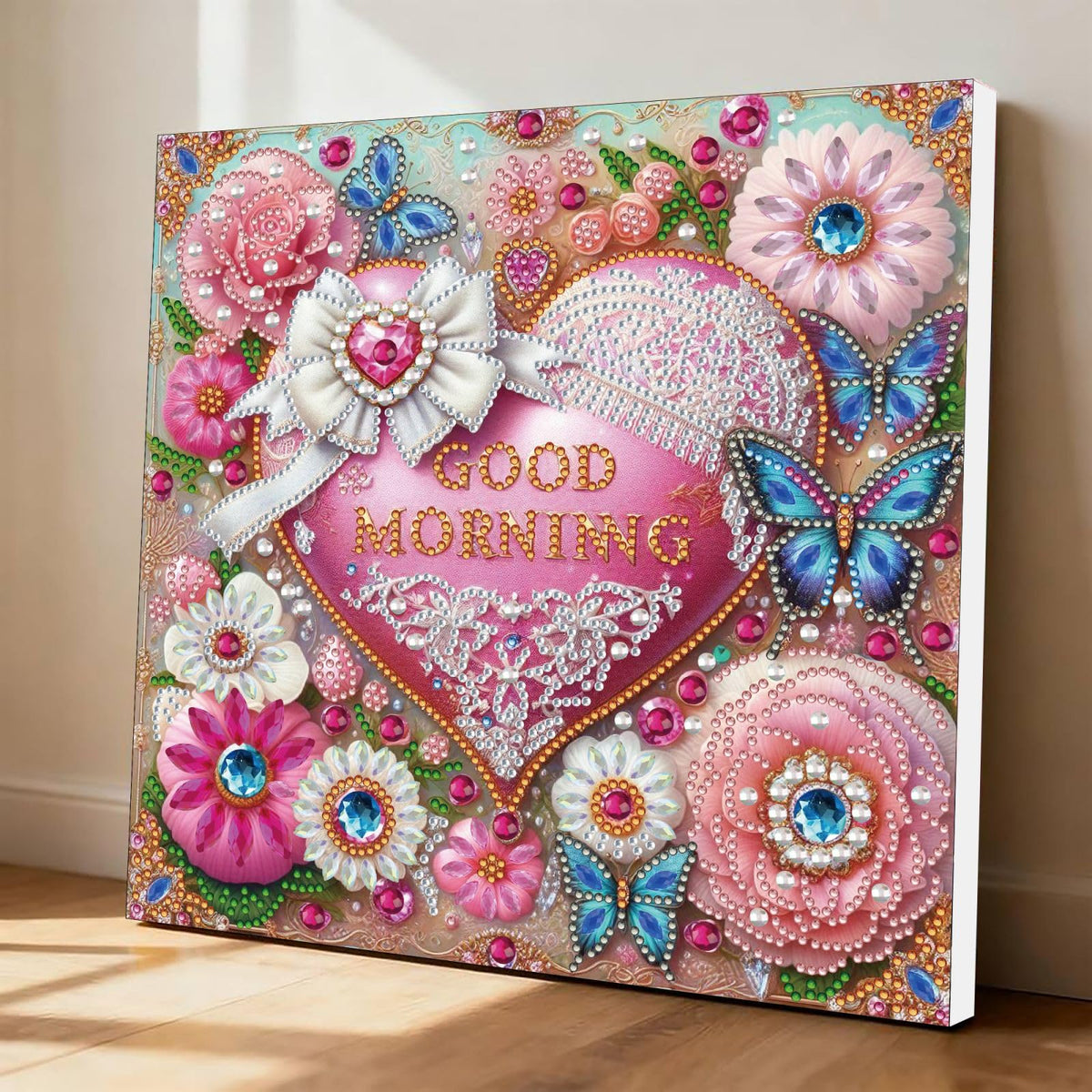 DIYDeligths DIY Diamond Pearl Art Painting with Frame 9.84in Handmade Paste Painting Healing Stress-Relieving Home Wall Decoration No Framing Required (Flowers Heart)