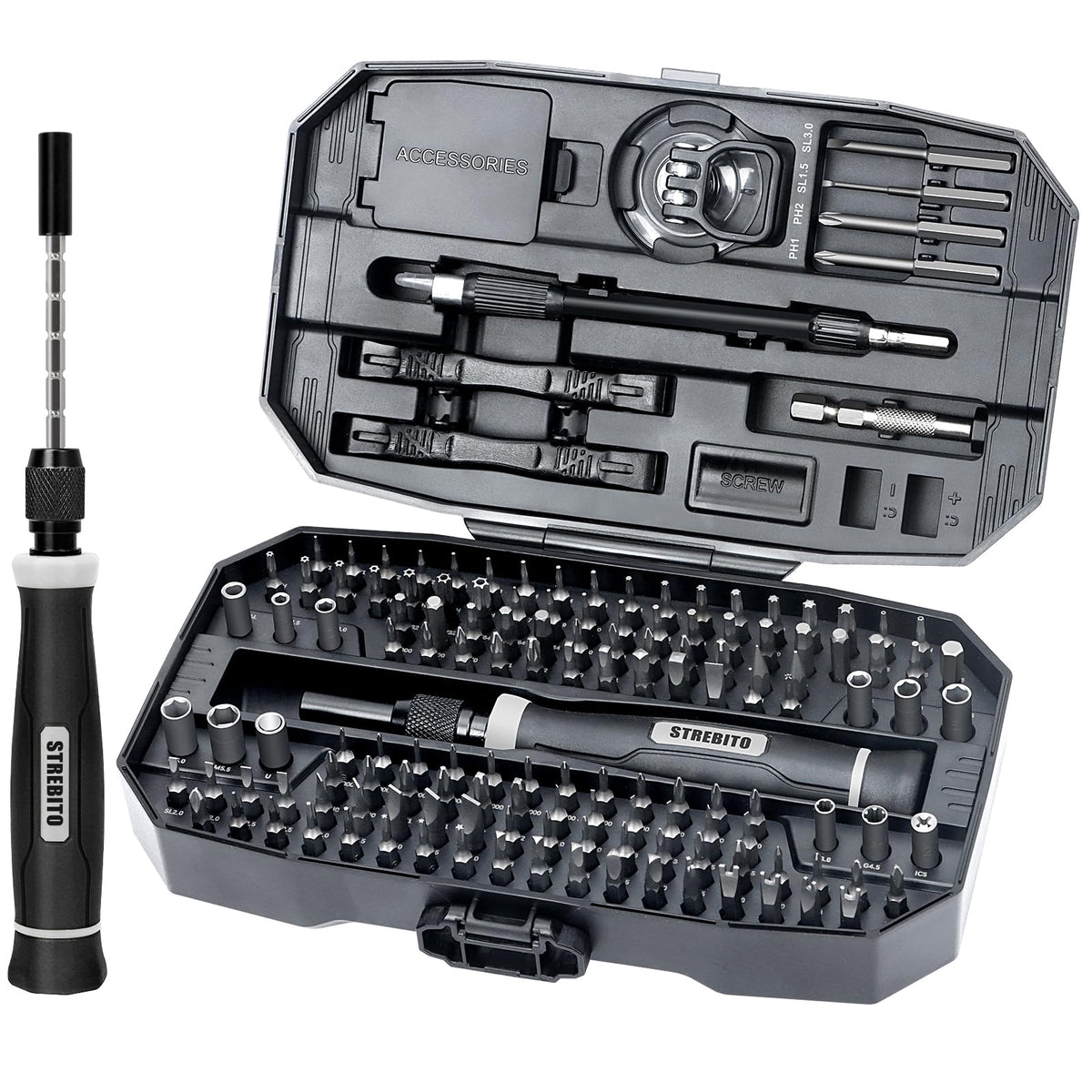 STREBITO Precision Screwdriver Set, 153 in 1 Electronics Tool Kit with Case, 140 PCS Magnetic Precision Bits - Computer, Laptop, iPhone, Macbook, PC, Game Controller, RC, Electronics, Phone Repair Kit