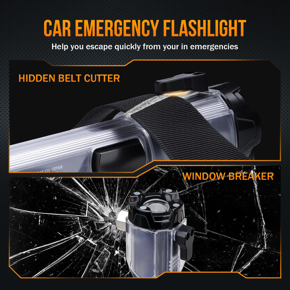 Car Emergency Flashlights Rechargeable 2Packs, 990,000L High Lumens Car Flashlight Emergency Kit, 7 Modes Tactical LED Flash Light with Window Breaker, Belt Cutter, Alarm Buzzer, Magnet, USB C for Car