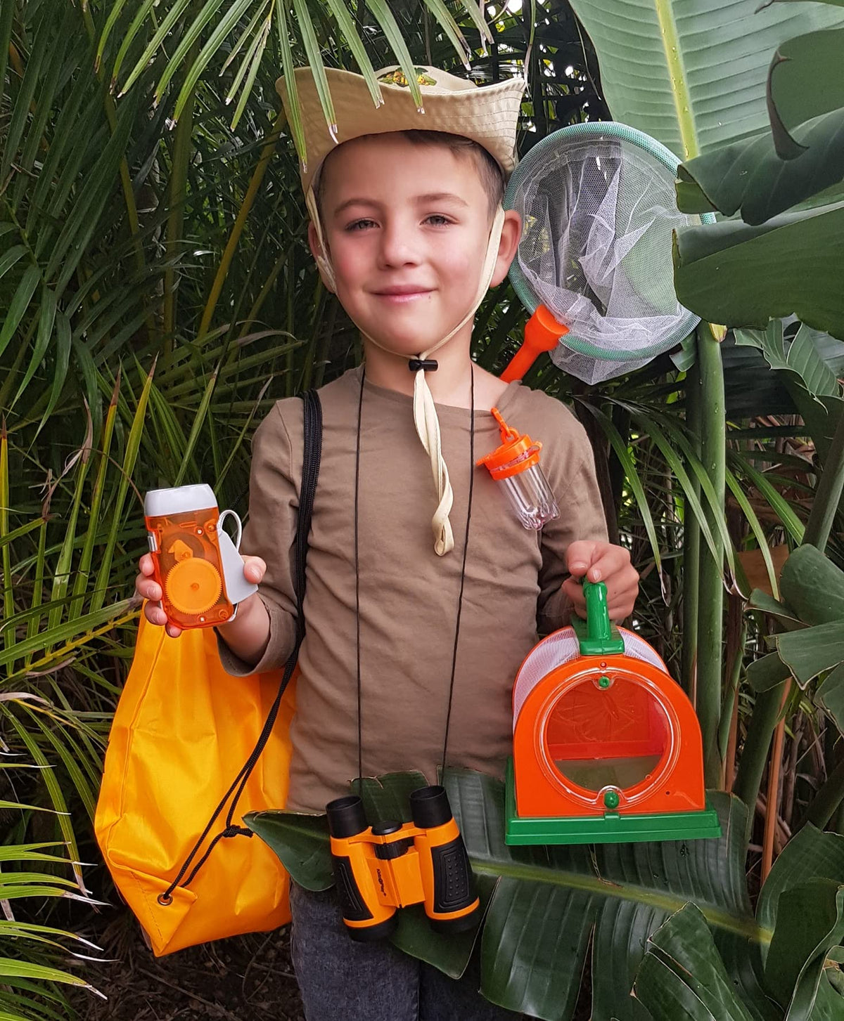 Adventure Kidz Outdoor Bug Exploration Kit, Binoculars, Magnifying Glass, Bug Containers, Viewers, Critter Cage, Butterfly Net, Backpack, Hat, Tweezers and Cups, Age 3+