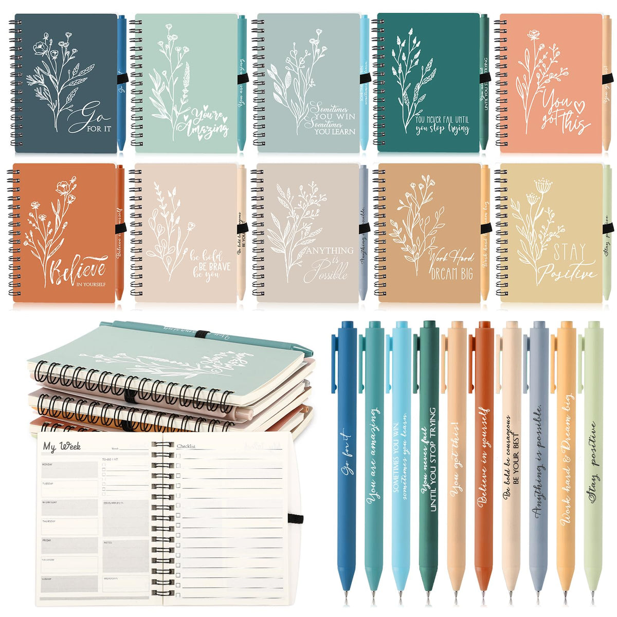 Resurhang 40 Pcs 20 Sets Employee Appreciation Gifts Bulk Inspirational Notebooks with Pens Small Notepads for Coworkers Staff Team Nurses Volunteers Students Teacher School Office Supplies