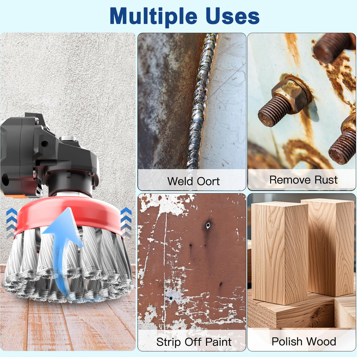 BURMONG 7 PCS Wire Wheel Brush for 4-1/2" Angle Grinder, Carbon Steel Knotted & Crimped Cup/Wheel Brushes (3" & 4"), Heavy Duty Rust, Paint, Corrosion Removal, 5/8"-11 UNC Threaded Arbor