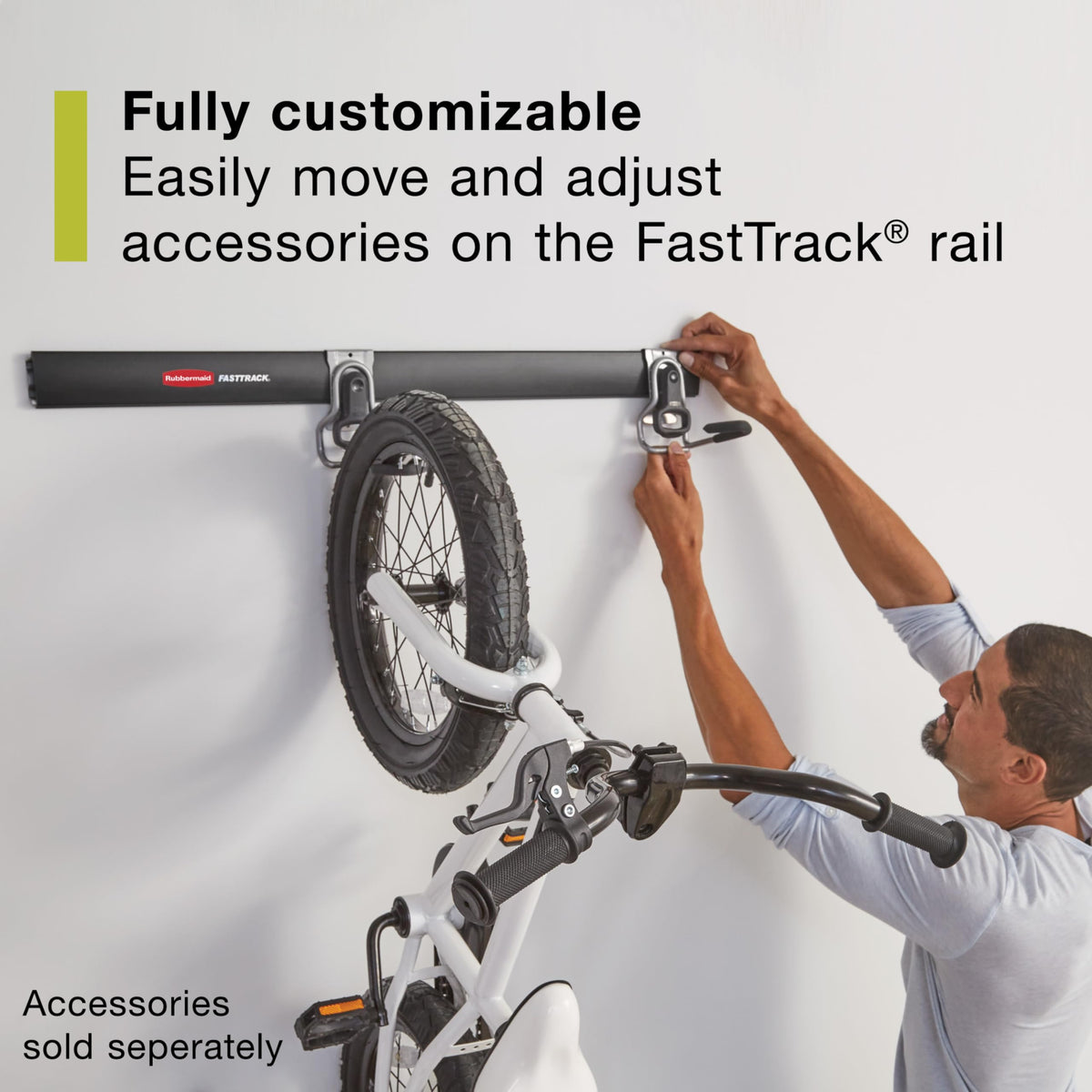 Rubbermaid 24-Piece FastTrack Garage Wall-Mounted Storage Kit, 6 Rails and 18 Hooks, Black, for Home/House/Tool/Sports/Equipment/Utility Purposes