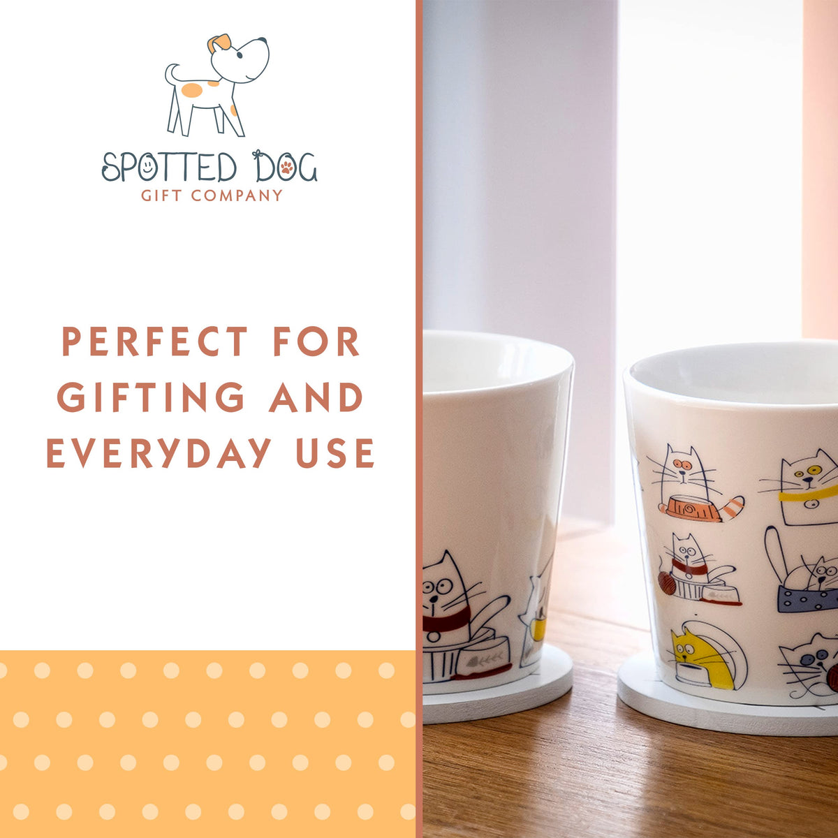 SPOTTED DOG GIFT COMPANY Cat Mugs, 13 oz Coffee Mug Set of 4, Funny Cartoon Cats Themed Ceramic Tea Cups, Microwave & Dishwasher Safe, Cute Cat Gifts for Women and Animal Lovers