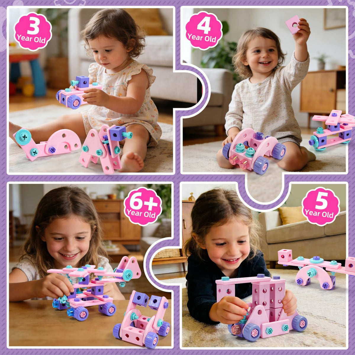 Pink Kids Tool Set for Girls,Toddler Tool Set with Drill &Toolbox,STEM Montessori Toys for 3 4 5 Year Old,Pretend Play Kid Toy,Educational Construction Toy for 3-6 Year Old Girl,Birthday Gift for Kids