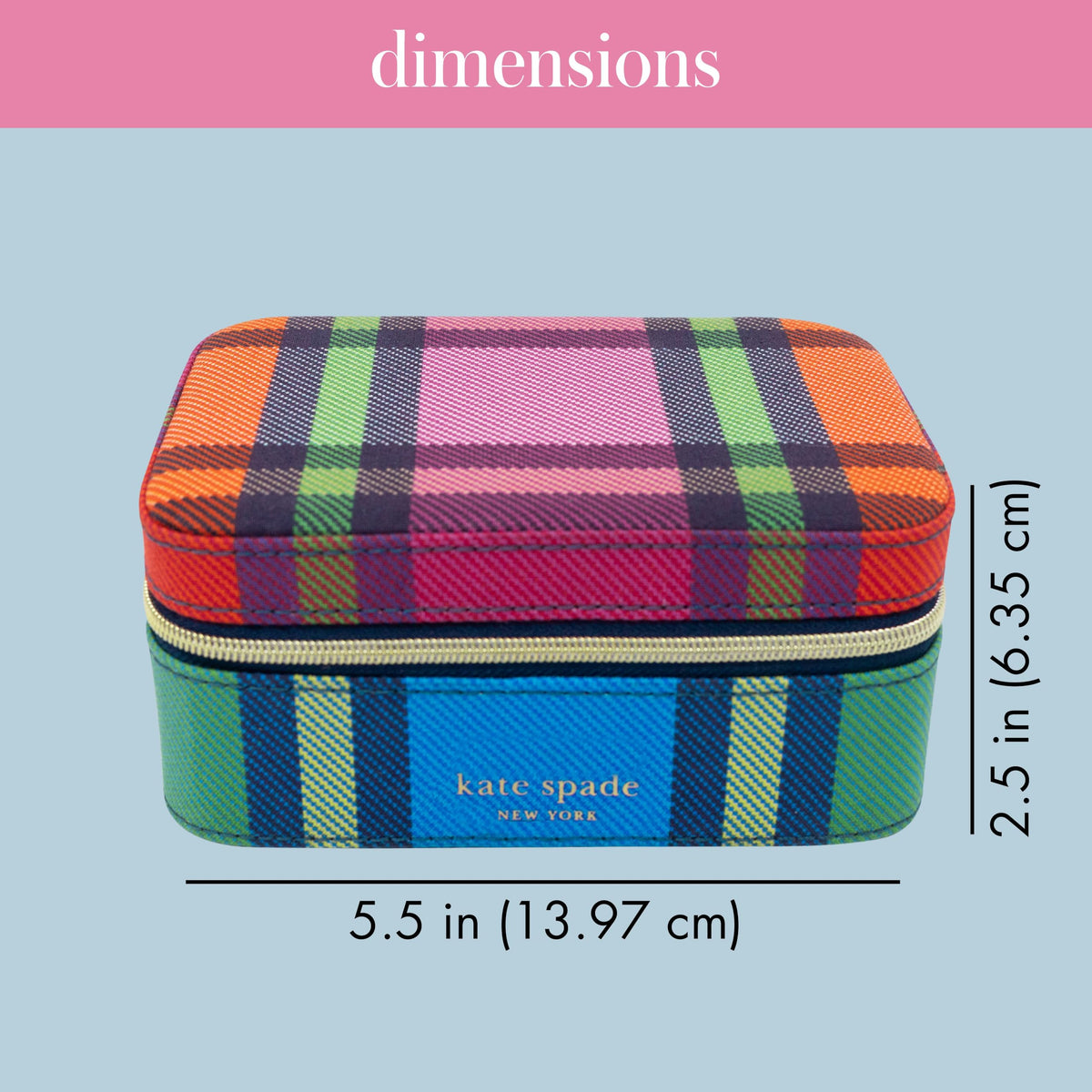 kate spade new york Black Travel Jewelry Case, Small Jewelry Box to Organize Rings, Necklaces, Earrings, Grand Plaid Duo