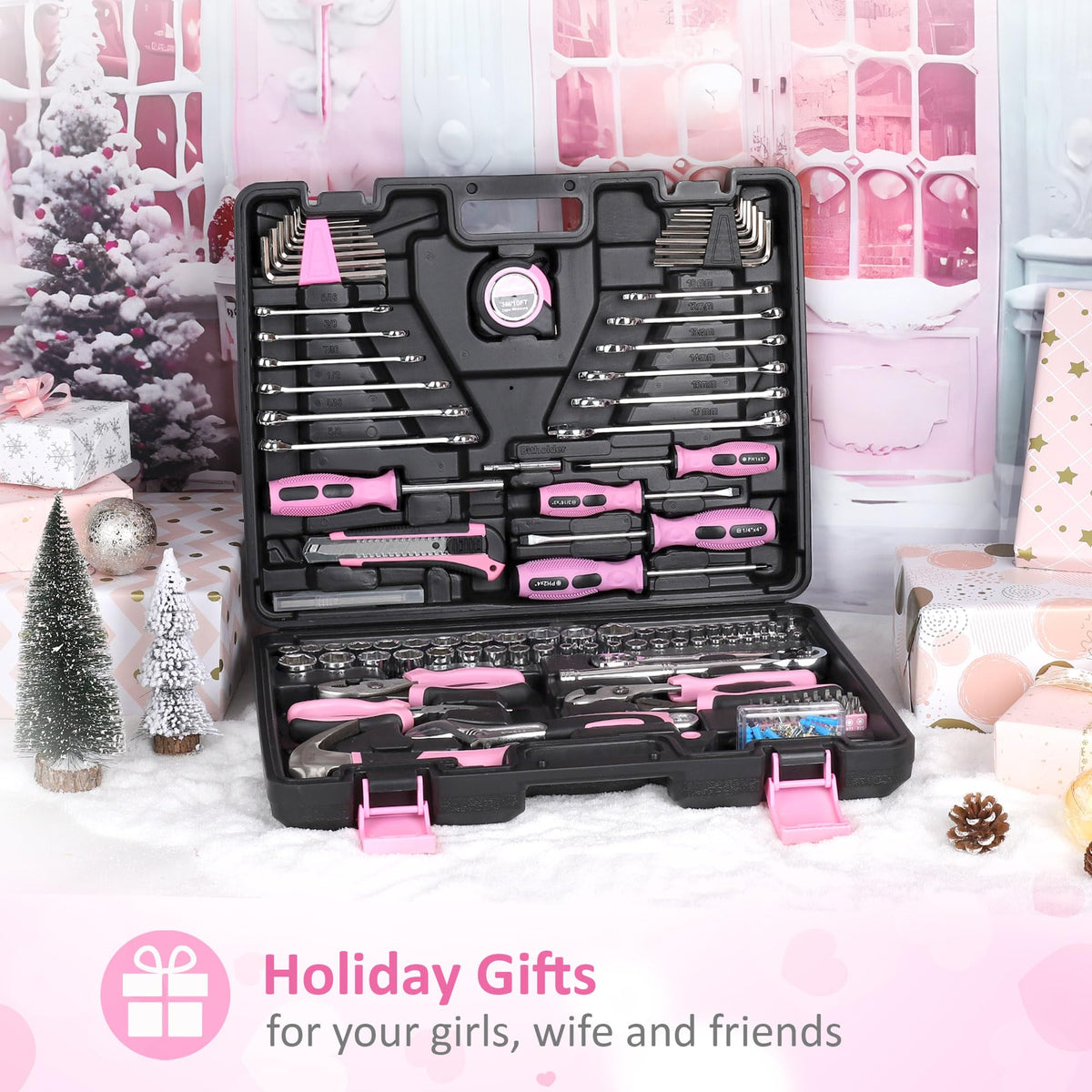 FASTPRO 225-Piece Pink Tool Set, SAE & Metric Mechanics Hand Tool Set with Toolbox, Home/Auto Repairing Tool Kit for DIY, Home Maintenance and Car Repairing