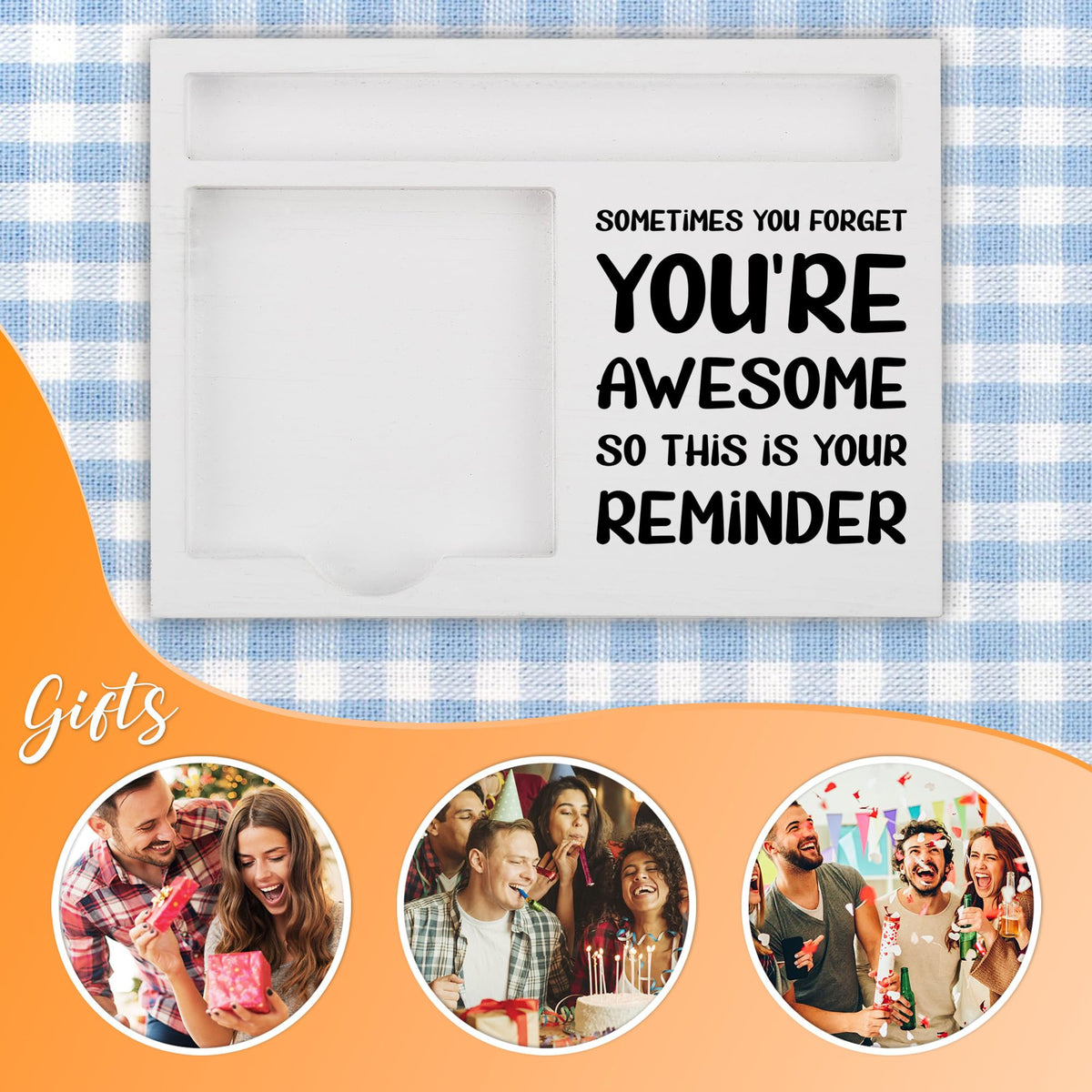 You're Awesome Desk Note Holder Motivational Gift for Coworker Friend Boss, White Wood Pen and Sticky Note Organizer Tray, Inspirational Office Decor for Women Men, Appreciation Gift, NPB604