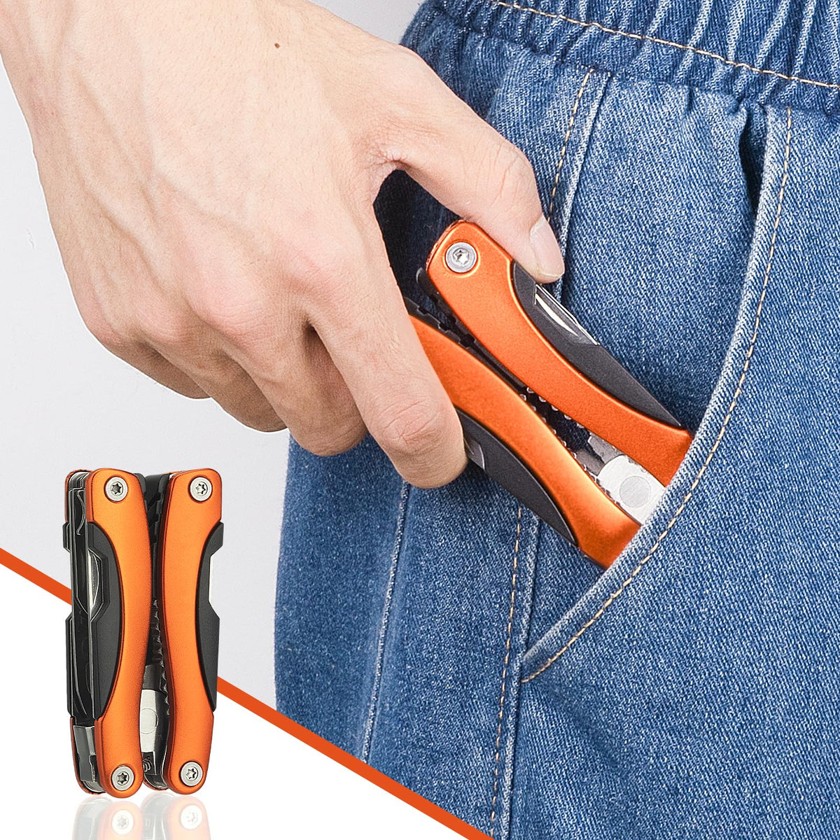 5 Packs Needle Nose Pliers, Multi Tool, Hiking Essentials, Fathers Gifts, Multitool Pliers, Camping Knife with Holster and Nylon Sheath for Outdoor, Fishing, Hunting, Hiking by WIWUE GUO(orange)