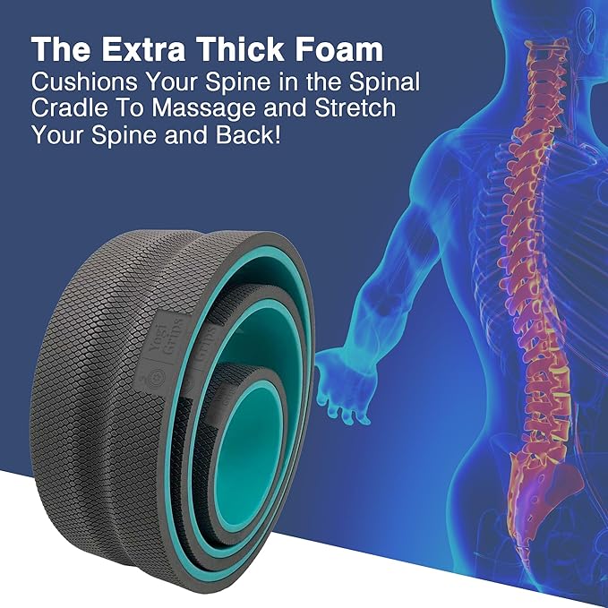 Foam Back Roller Wheel- Back Stretcher with Center Spine Cradle- Targeted Stretching, Neck & Back Pain Relief, Deep Tissue Trigger Point Muscle Massage for Physical Therapy, Pain & Exercise- Set of 5
