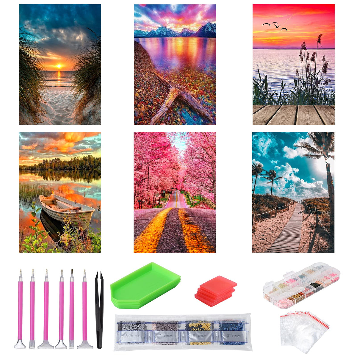 abcGoodefg Diamond Art Paintings Kit 6 Packs, DIY 5D Diamond Art Kits for Adults Landscape Set Round Full Drill Paint by Diamonds, 12x16 inch