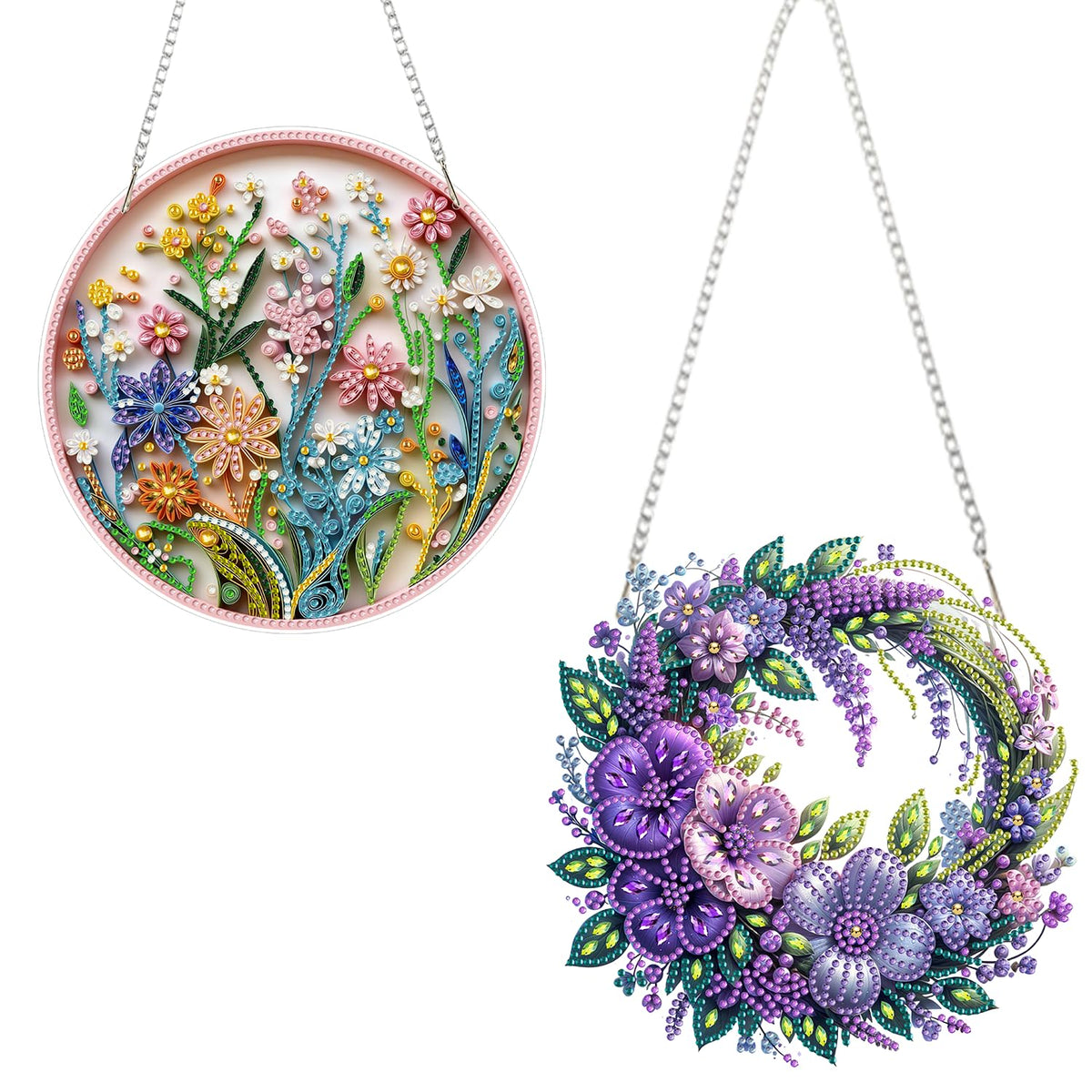 AIBOERL Diamond Art Hanging Kit for Adult,Special Shaped Rhinestone,Double Sided 5D DIY Acrylic Diamond Art Painting Window Pendants Home Garden Wall Hanging Kits Hanging Ornament (2 Pack Flower)