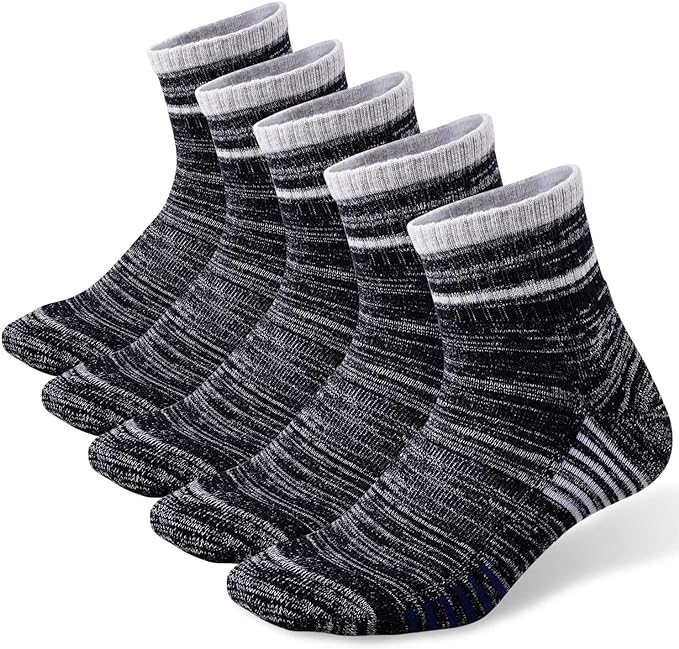 FEIDEER Men's Walking Hiking Socks, Wicking Cushion Quarter Crew Socks for Mens Outdoor Sports, 3/4/5 Pair, 6-15 Size