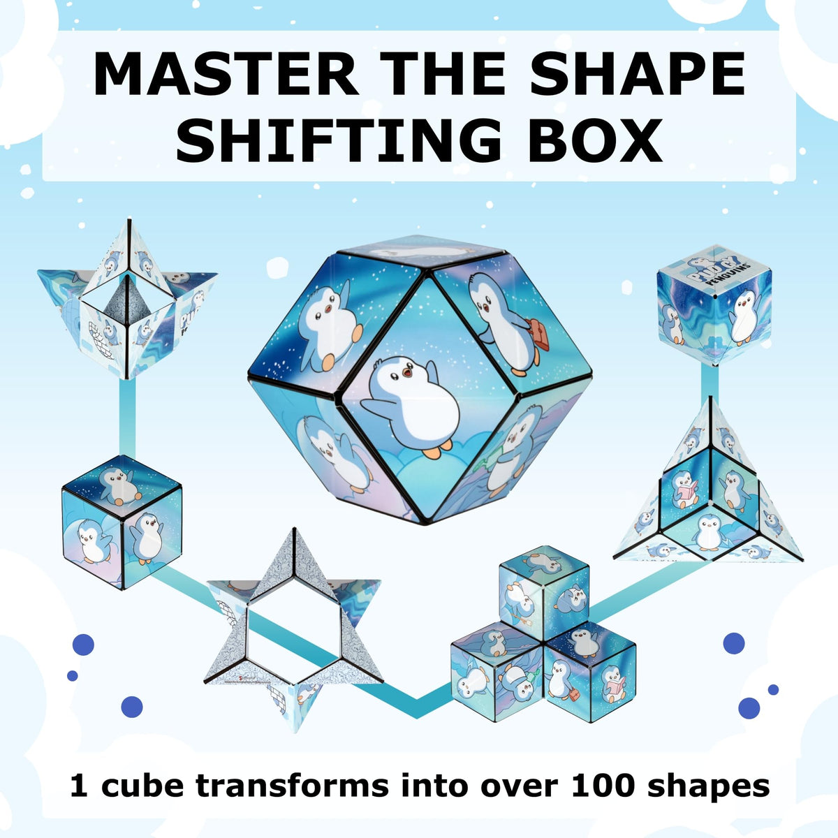 Shashibo Pudgy Penguins Shape Shifting Box – STEM Fidget Toy with Ultra Strong Magnets, Puzzle Cube Transforms into 100+ Shapes, Sensory Gift for Kids, Teens, and Adults (Paxton)
