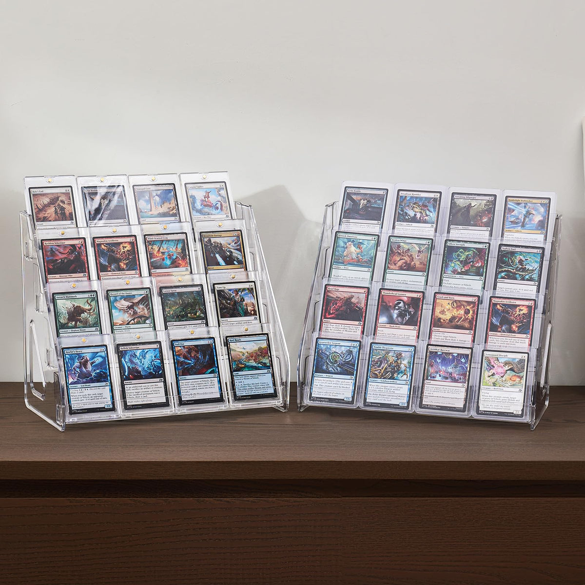 DEEIF 4 Tier Acrylic Trading Card Display Stand, 12" Riser Display Shelf for Magnetic Holders, Toploaders, PSA Graded Cards, TCG Sports Card Collection (2 Pack)