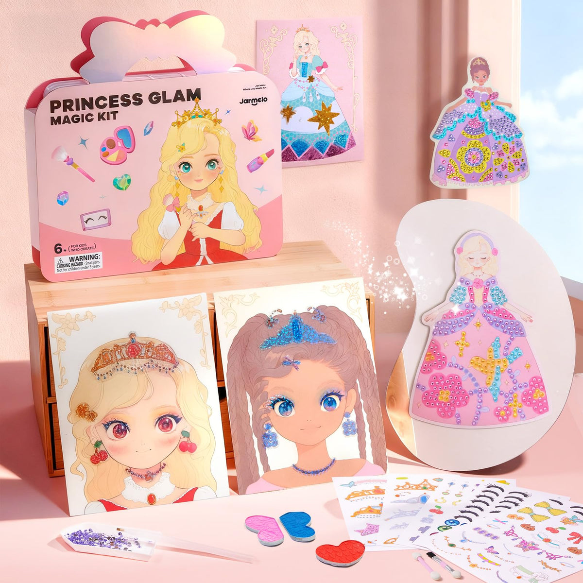 Jar Melo 4 in 1 Princess Art Craft Kits, Foil Crafts Art Fun & Gem Painting, Makeup Diamond DIY Activity, Dress Up Sticker Books,Travel Toys, Ideal Toys for Girls Ages 6 7 8+ Years Old