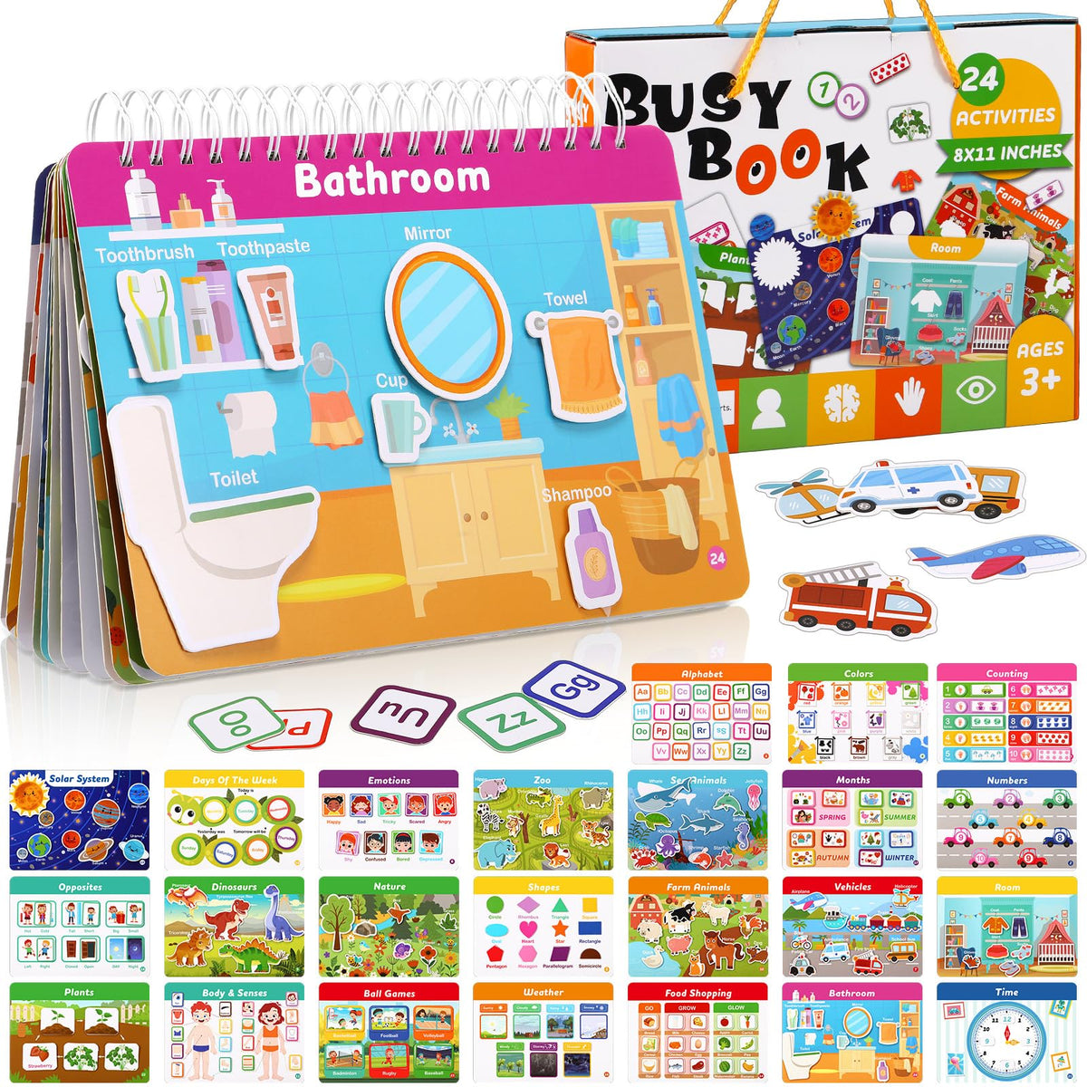 Fuutreo Montessori Busy Book for Toddlers 24 Themes Preschool Learning Binder with Stickers, Cognitive and Sensory Activities for Kids Ages 2-4 Educational Gift for Boys Girls with Gift Box Packaging