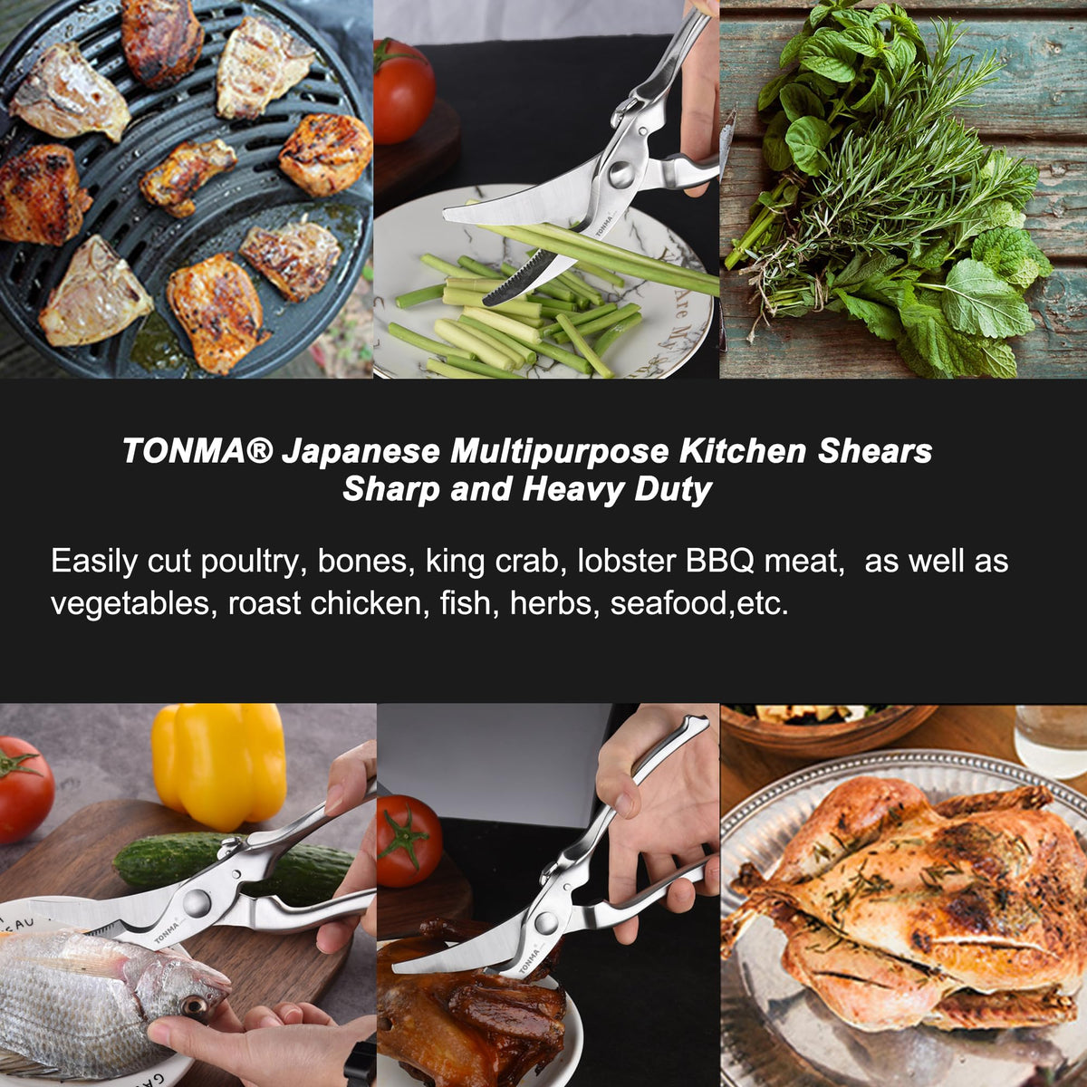 TONMA Poultry Shears Heavy Duty [Made in Japan] 10" Japanese Kitchen Scissors Restaurant Grade Stainless Steel Kitchen Shears All Purpose for Spatchcock Turkey, Butterflied Chicken, Crab, Seafood