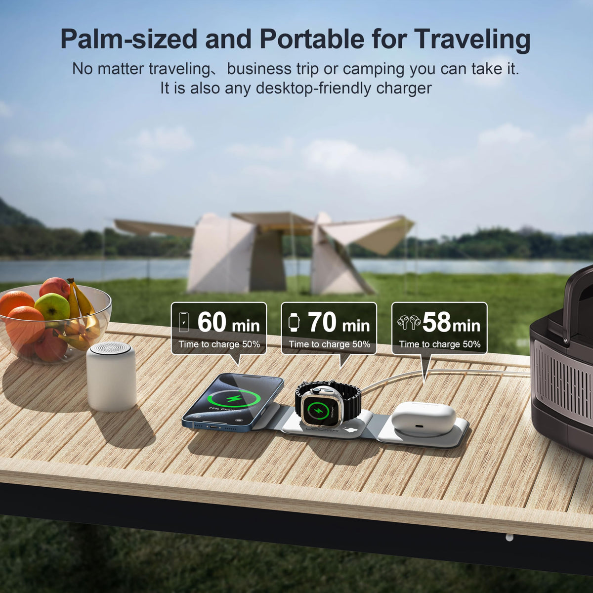 UCOMX 3 in 1 Charging Station for Multple Devices,Foldable 3 in 1 Wireless Charger for Travel,NANO Wireless Charging Station for iPhone17 16 15 14 13 12 Pro Max/Watch 10 9 8 7 6 5 4 3 Ultra/AirPod Pro