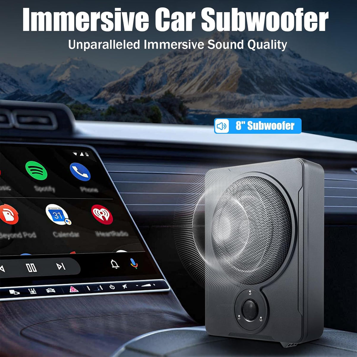 YUASDUU 8 600W in Car Slim Under-Seat Powered Subwoofer, Highly Active Speakers and Power Amplifier Subwoofer for Car