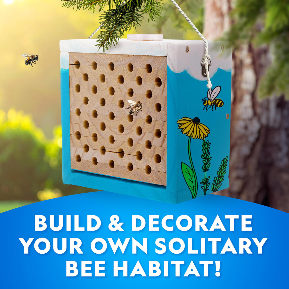 National Geographic Build a Bee Habitat Craft Kit for Kids – Paint & Build a House for Mason Bees, Outdoor Arts & Crafts, Nature Learning Activity, DIY Pollinator Garden Craft, Solitary Bee Hotel