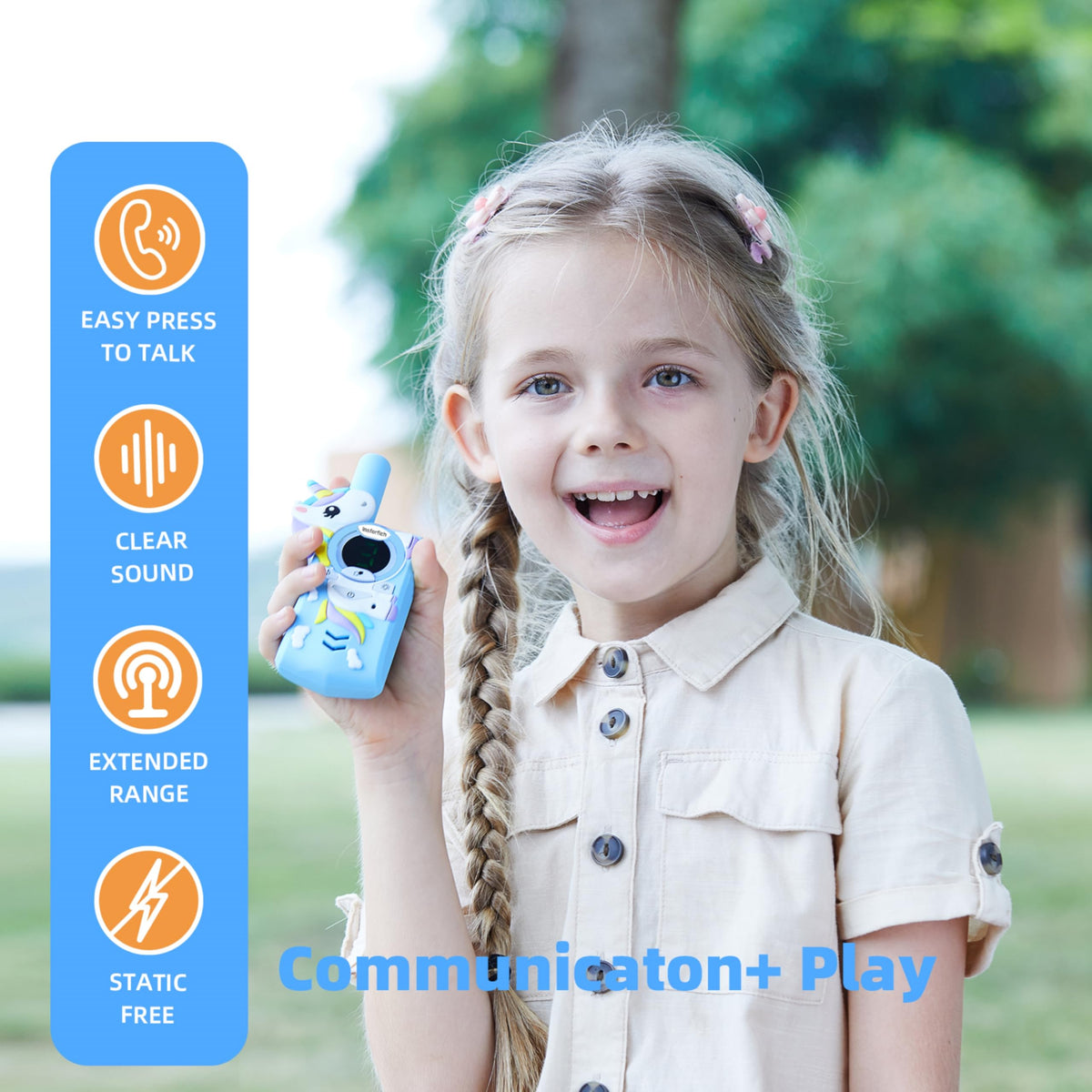 Unicorn Walkie Talkies for Kids,Toys Gifts for 3 4 5 6 7 8 9 Year Old Boys Girls,3 Channels 2 Way Radio Toy, 2 Miles Range for Outside, Camping, Hiking (Blue)…