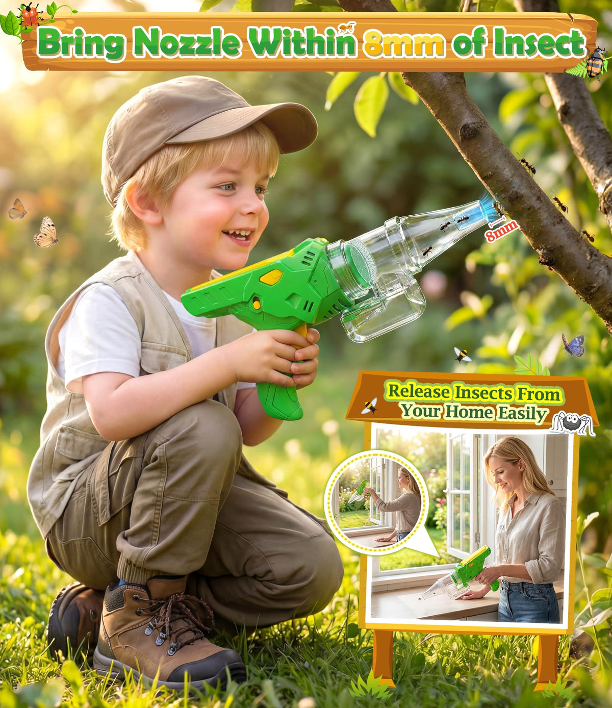 SOLIEHOO Bug Catcher for Kids 3-12, Bug Vacuum Bugs Catching Release Kit, Magnifying Glass Bug Collector Butterfly Net Bugs Grabber Insect Catcher Tweezers, Boys Outside Explorer Toys Birthday Gift