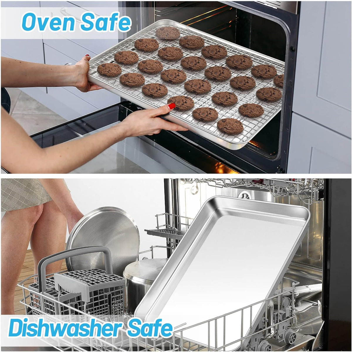 TeamFar Stainless Steel Baking Sheet - Large 17.6” x 13” Cookie Tray | Non-Toxic, Rust-Free & Dishwasher Safe